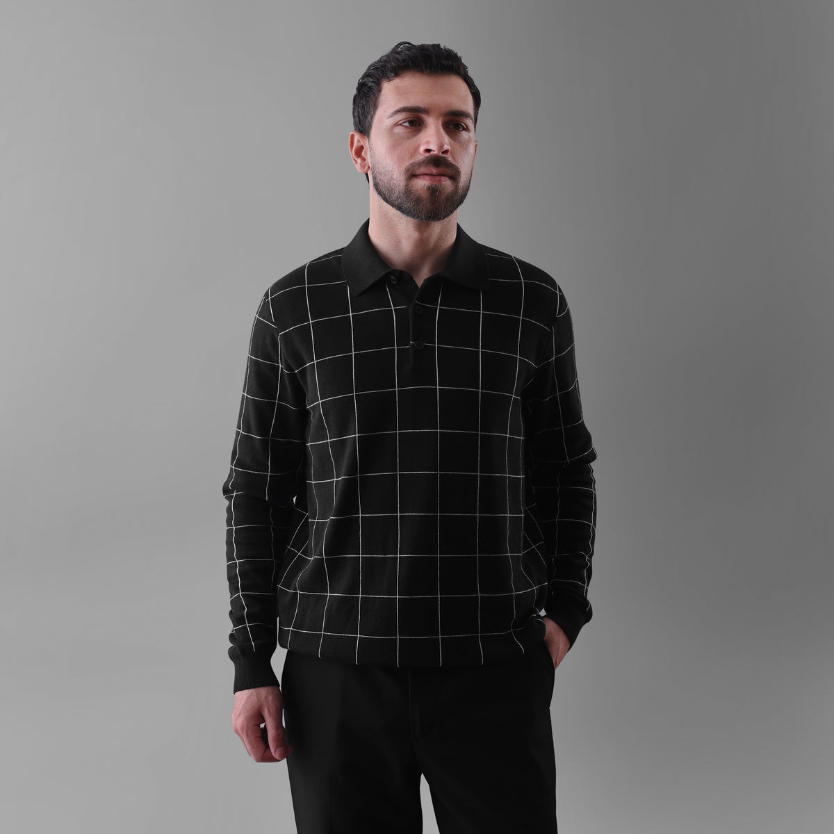 ELAN LONG-SLEEVE POLO LONG-SLEEVE FLAT-KNIT SHIRT