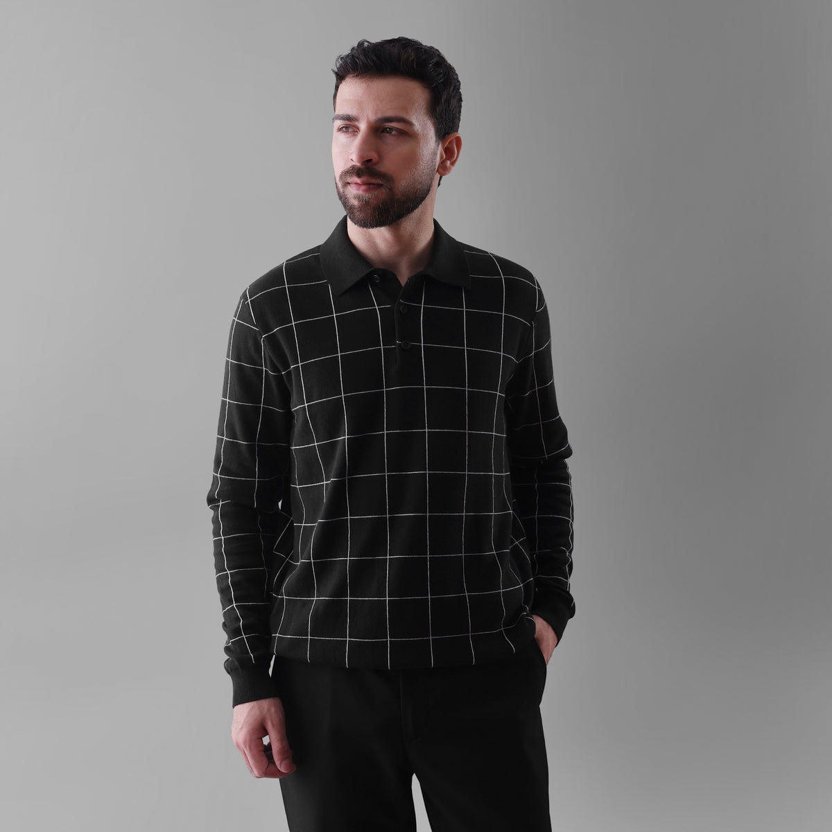 ELAN LONG-SLEEVE POLO LONG-SLEEVE FLAT-KNIT SHIRT