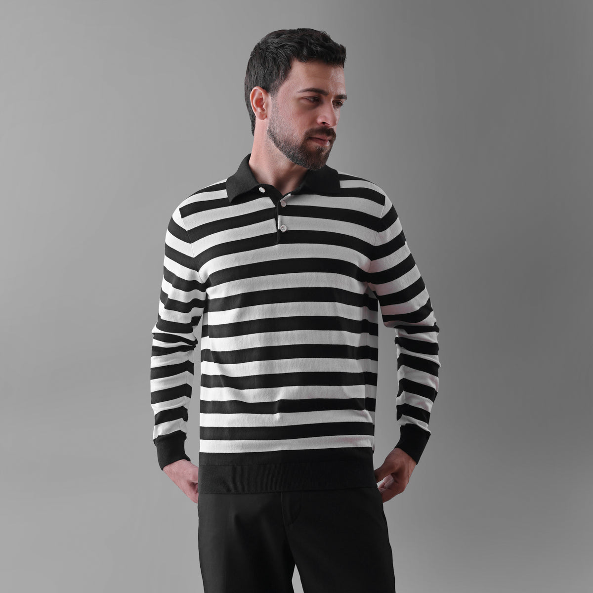 GRID LONG-SLEEVE POLO