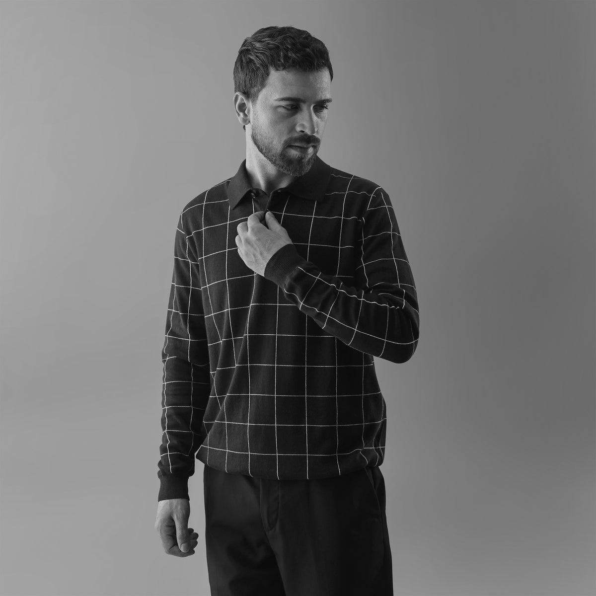 ELAN LONG-SLEEVE POLO LONG-SLEEVE FLAT-KNIT SHIRT