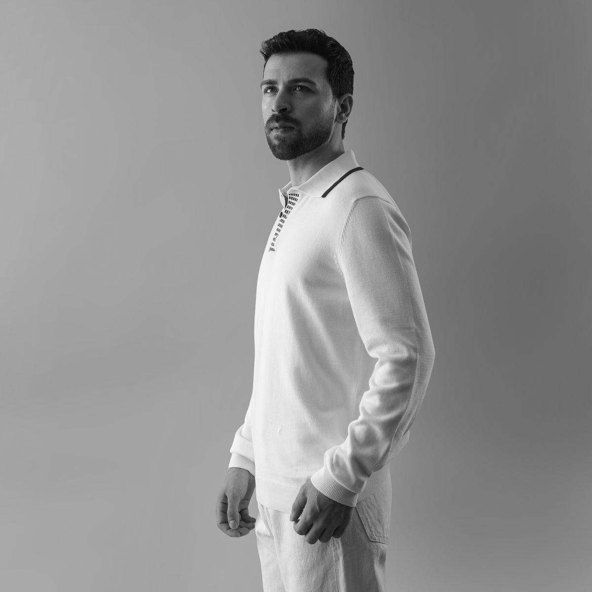 NOIR LONG-SLEEVE POLO LONG-SLEEVE FLAT-KNIT SHIRT