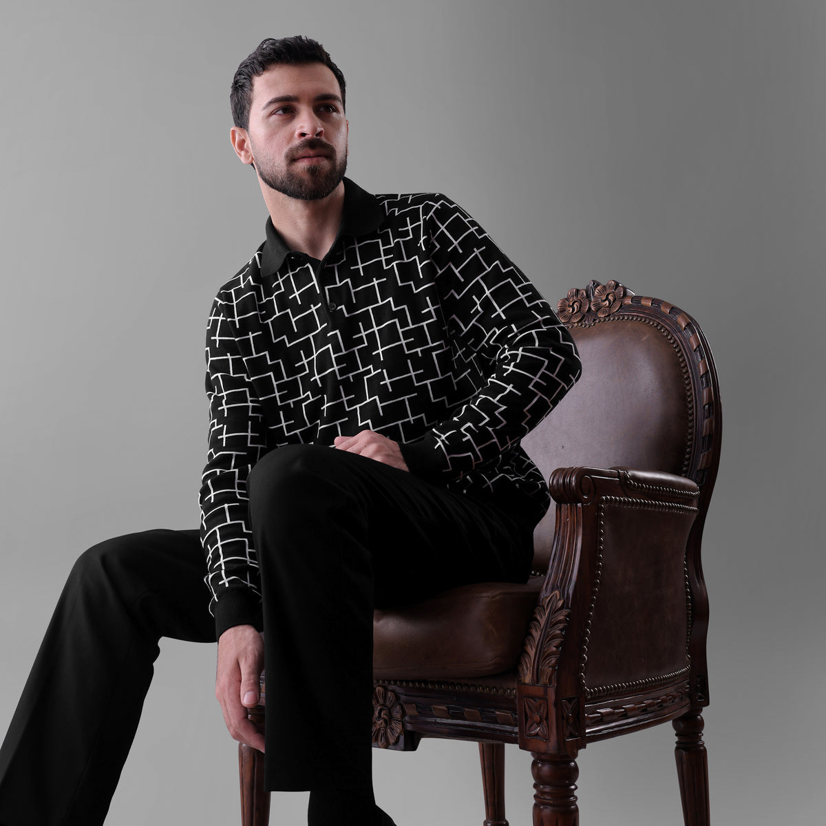 MAZE – GEOMETRY IN MOTION LONG-SLEEVE FLAT-KNIT SHIRT