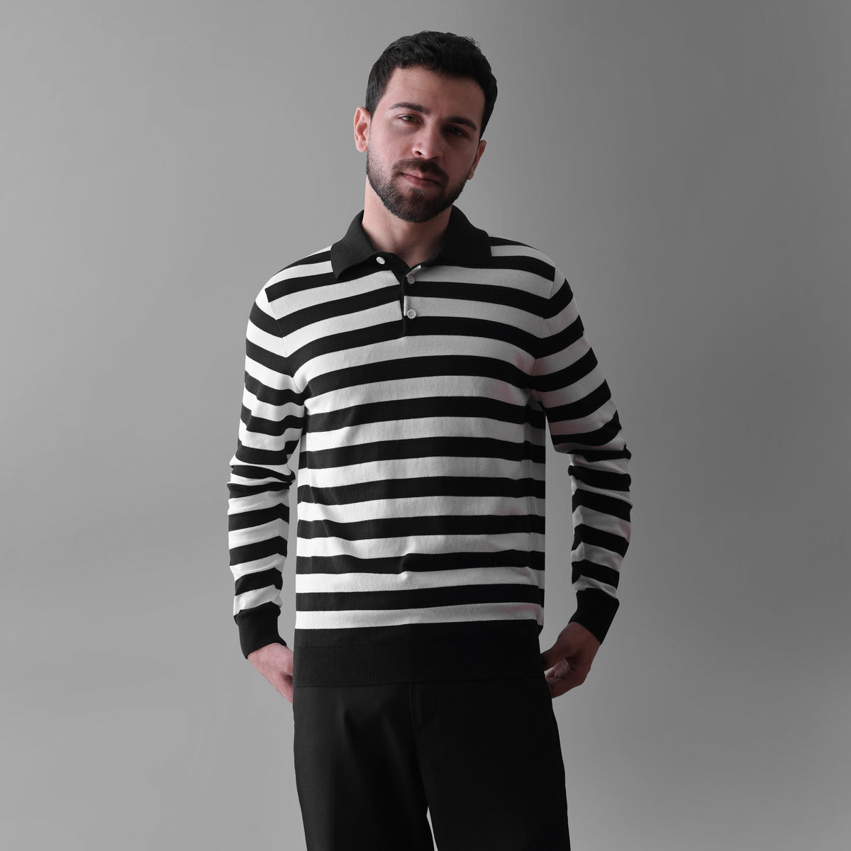 GRID LONG-SLEEVE POLO