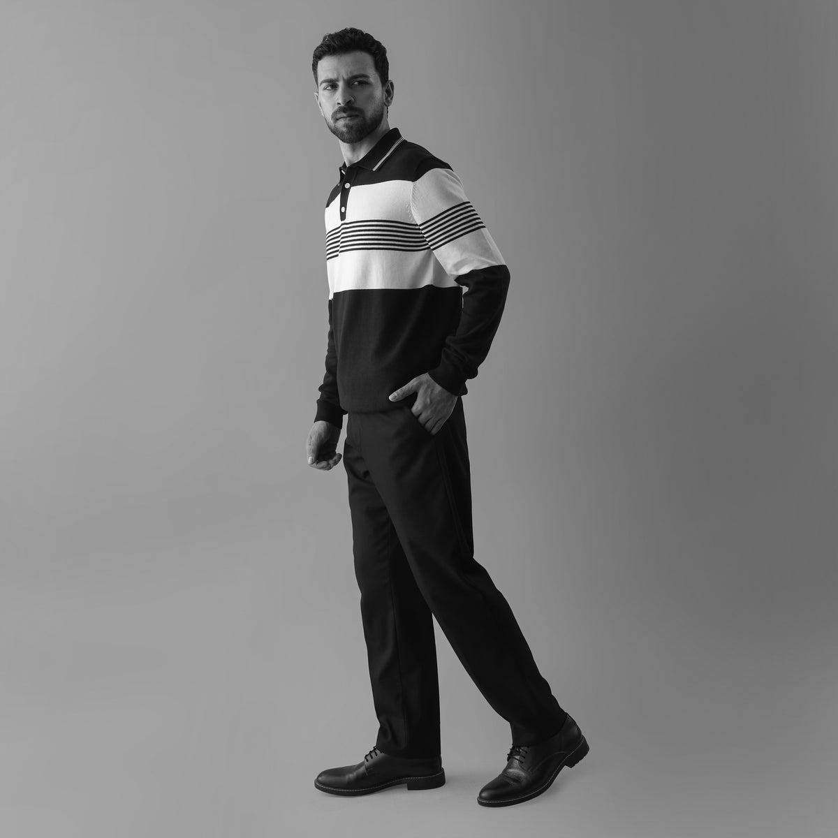 REGATTA LONG-SLEEVE POLO LONG-SLEEVE FLAT-KNIT SHIRT