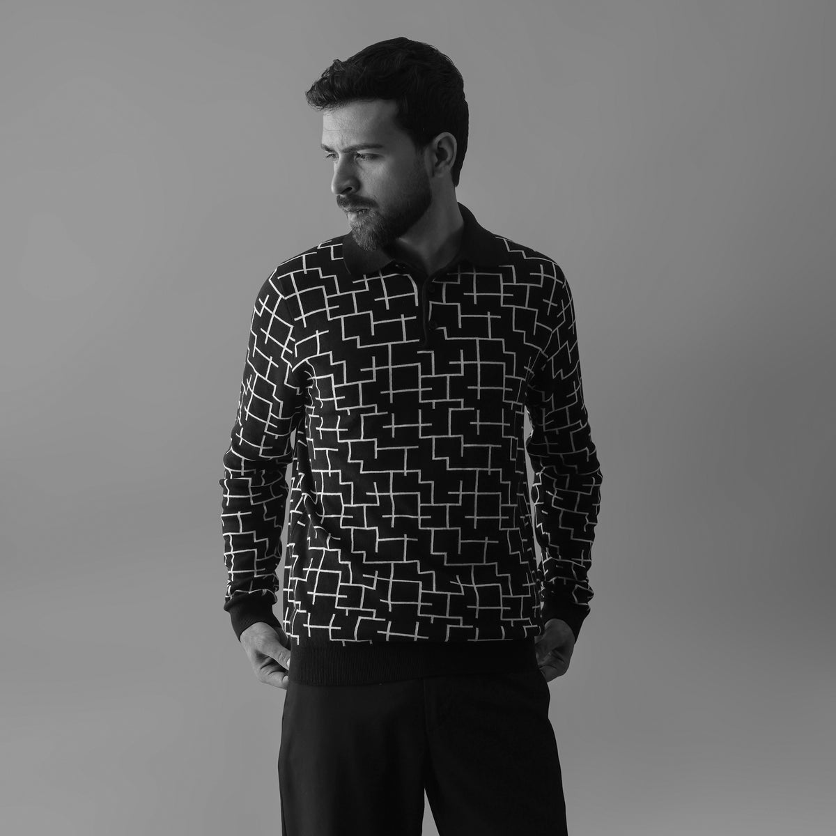 MAZE – GEOMETRY IN MOTION LONG-SLEEVE FLAT-KNIT SHIRT