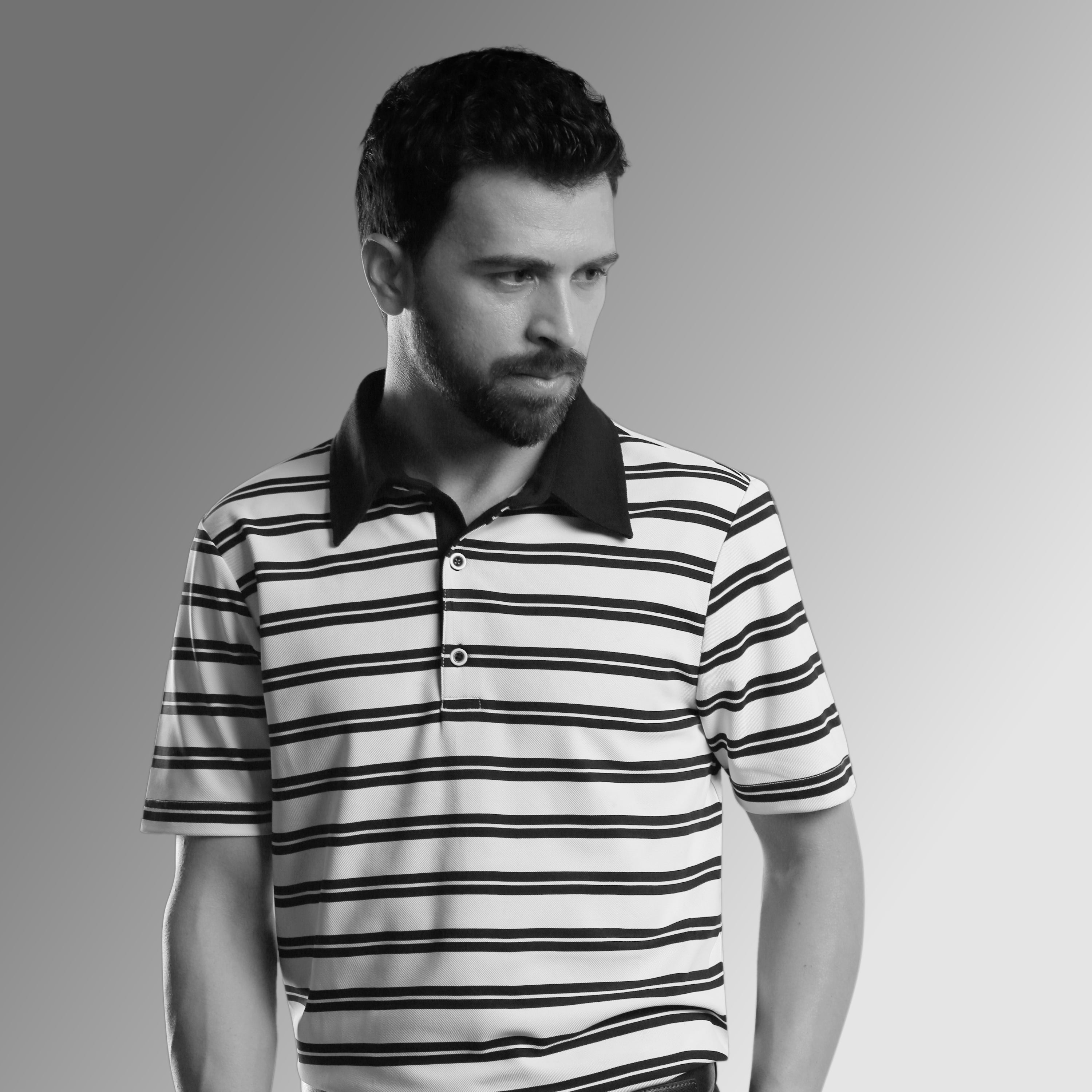 STRIPED PINNACLE POLO WITH CONTRAST COLLAR