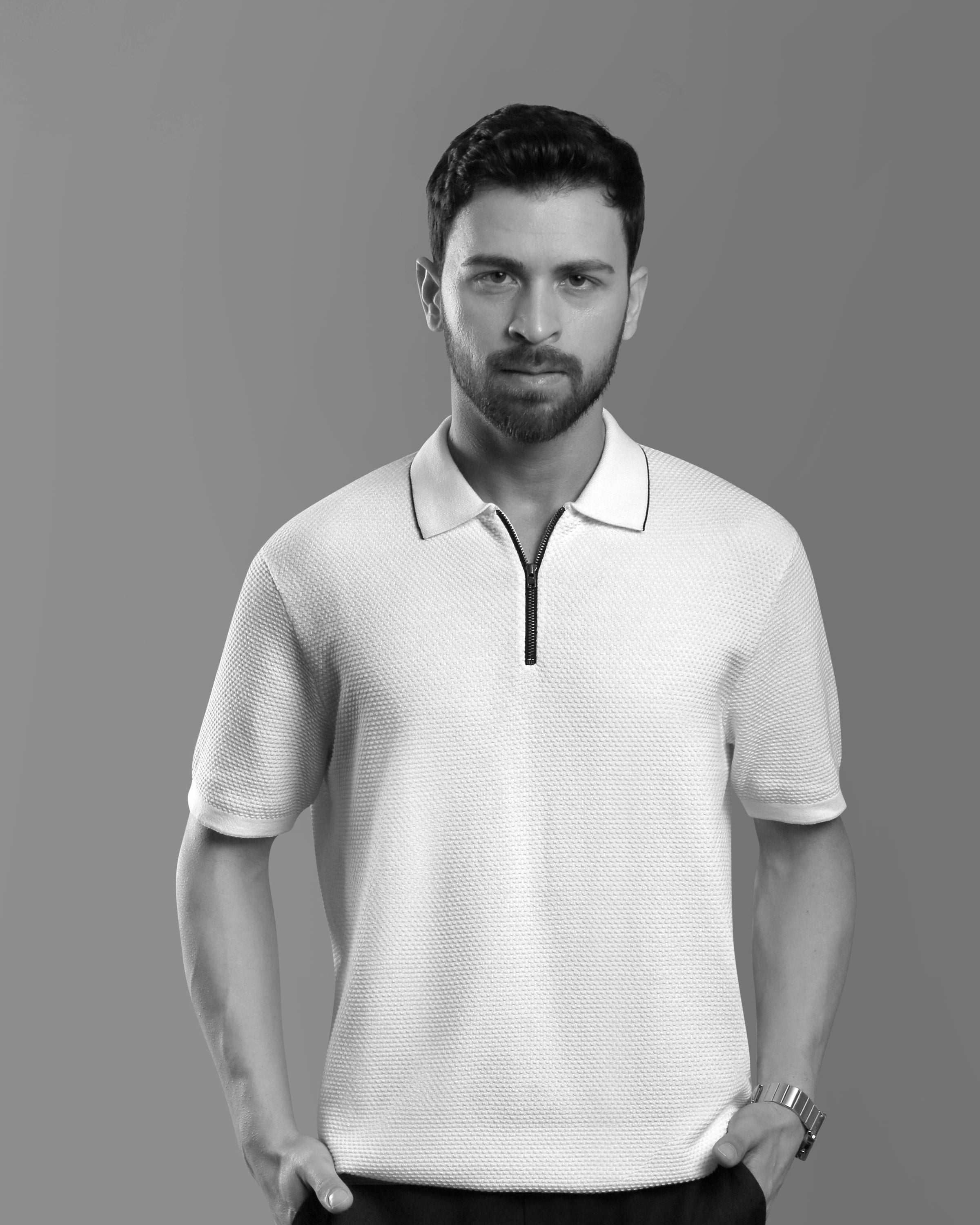 TEXTURED WHITE GOLF SHIRT