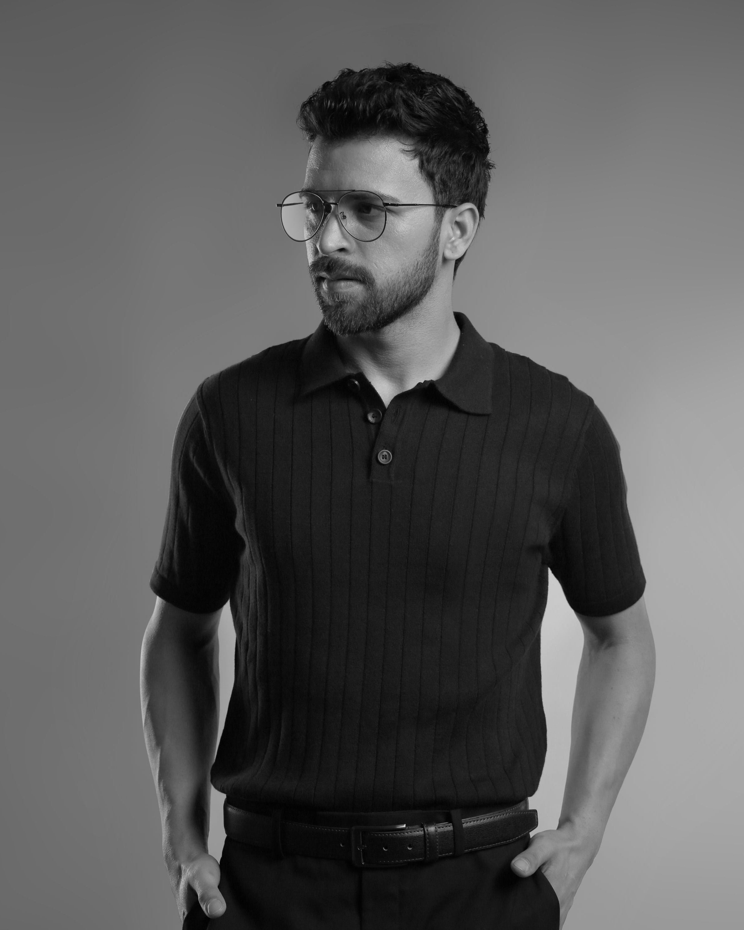 RIBBED BLACK GOLF SHIRT