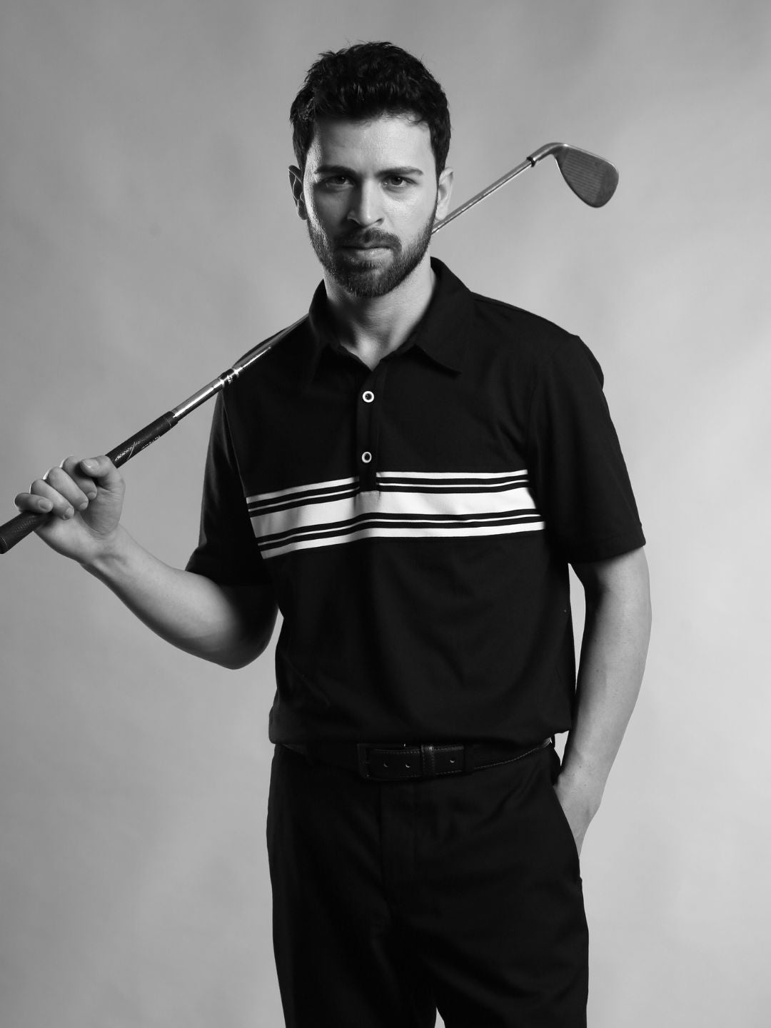 CLASSIC BLACK GOLF SHIRT WITH STRIPES