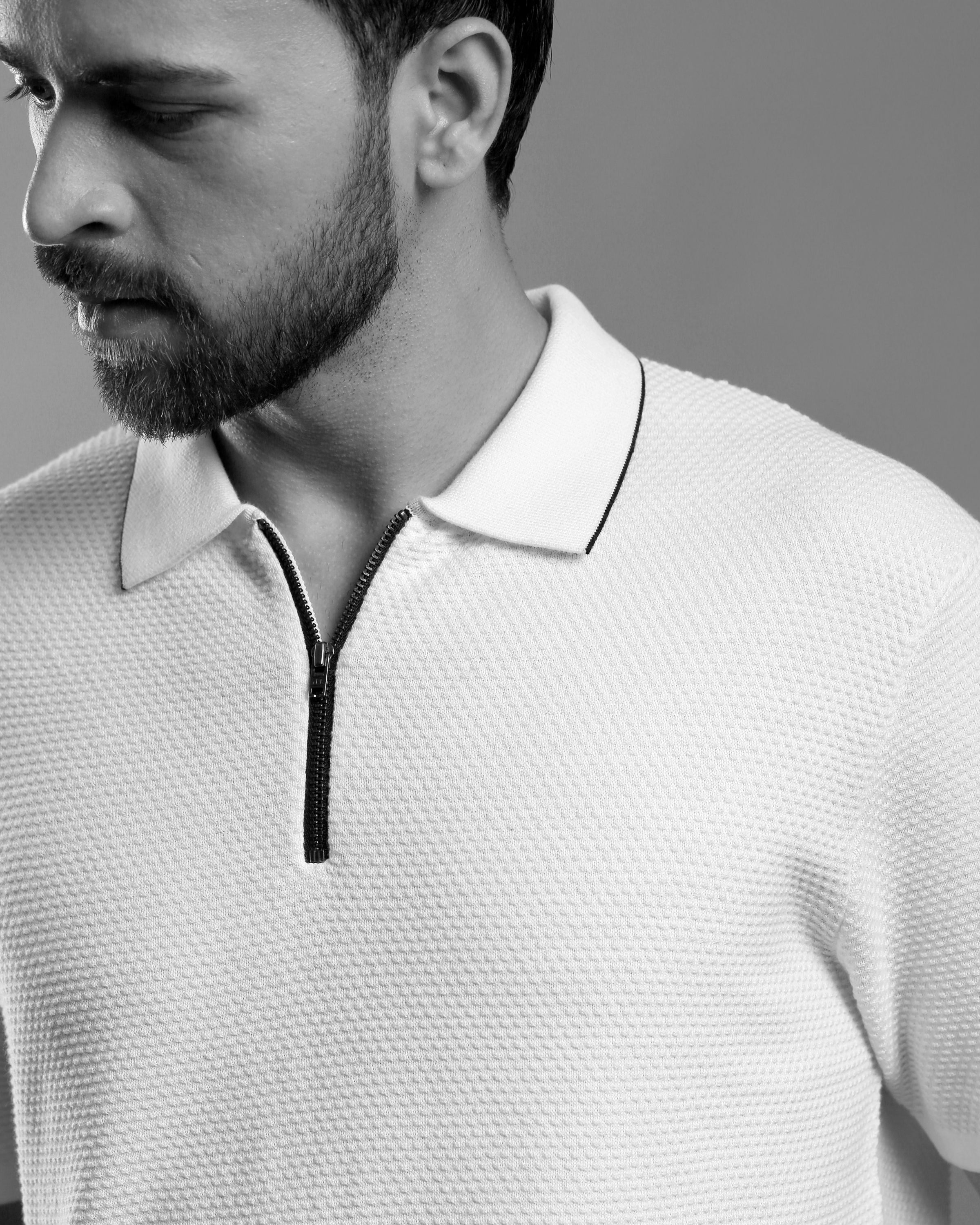 TEXTURED WHITE GOLF SHIRT