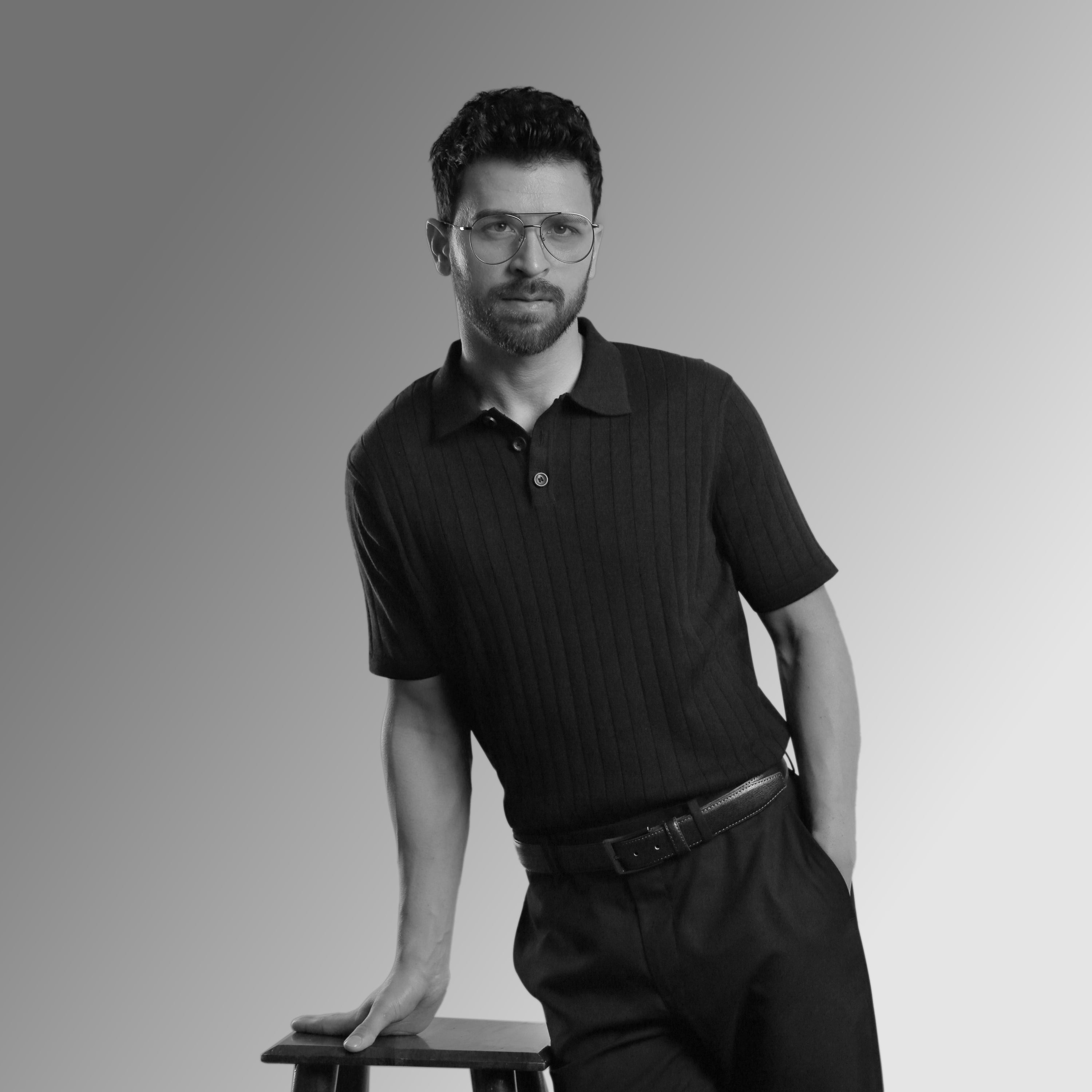 RIBBED BLACK GOLF SHIRT