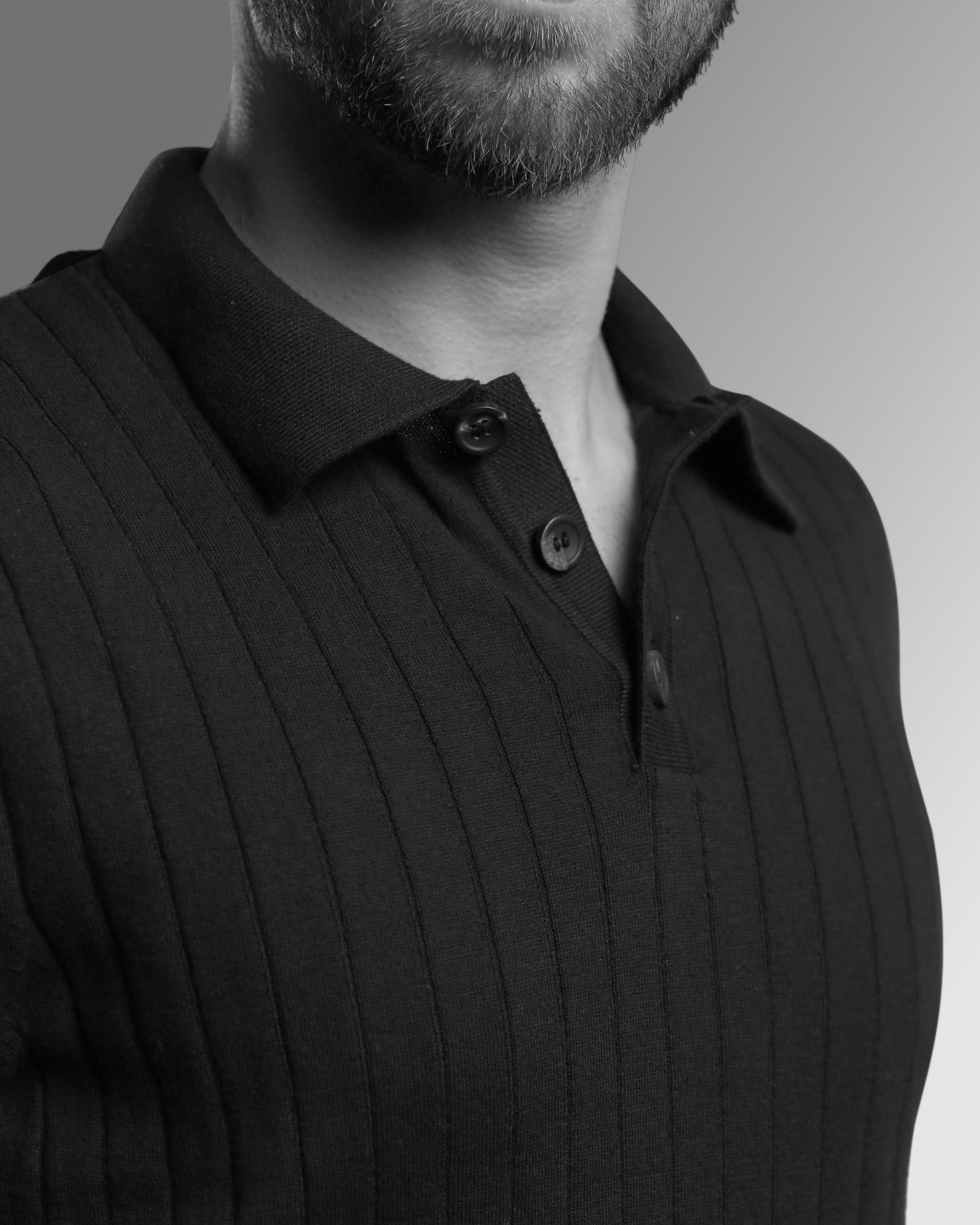 RIBBED BLACK GOLF SHIRT