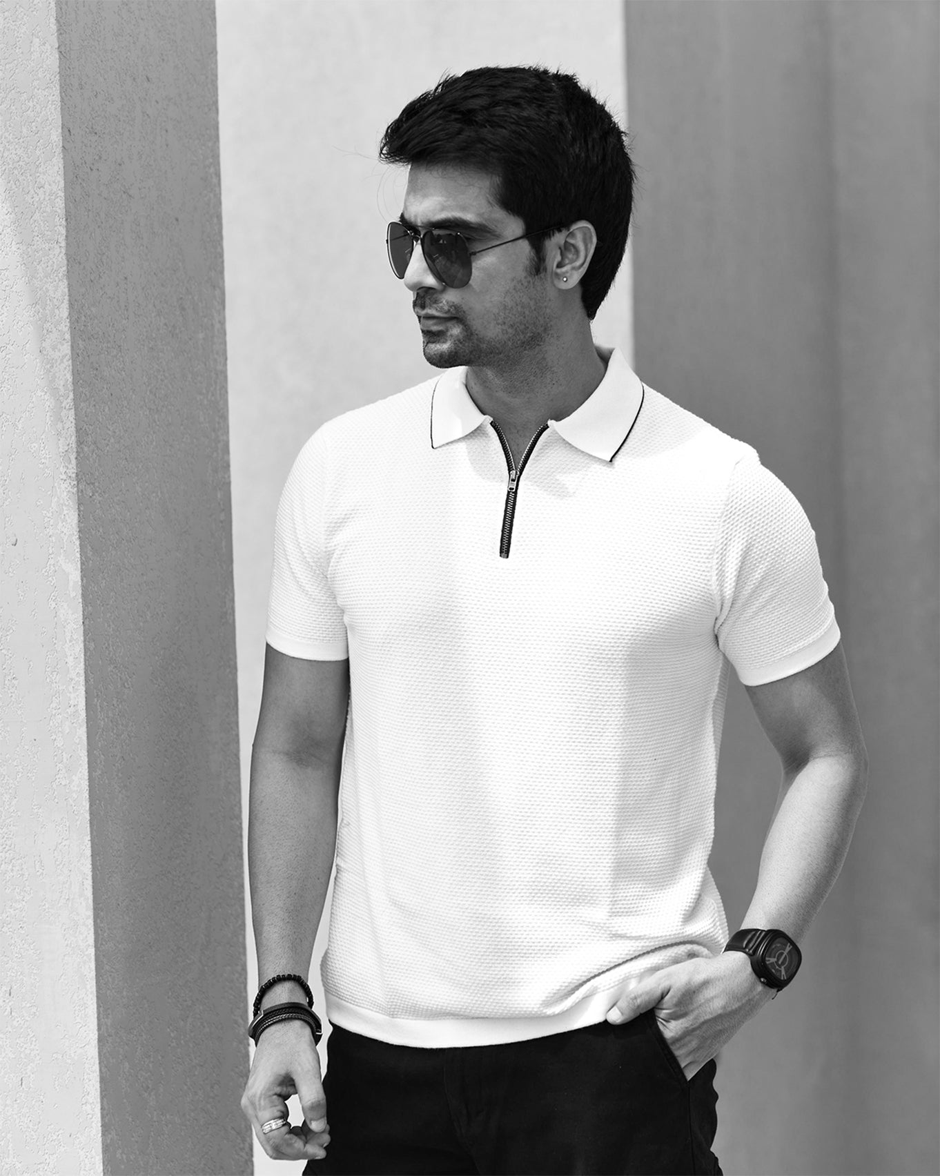 TEXTURED WHITE GOLF SHIRT