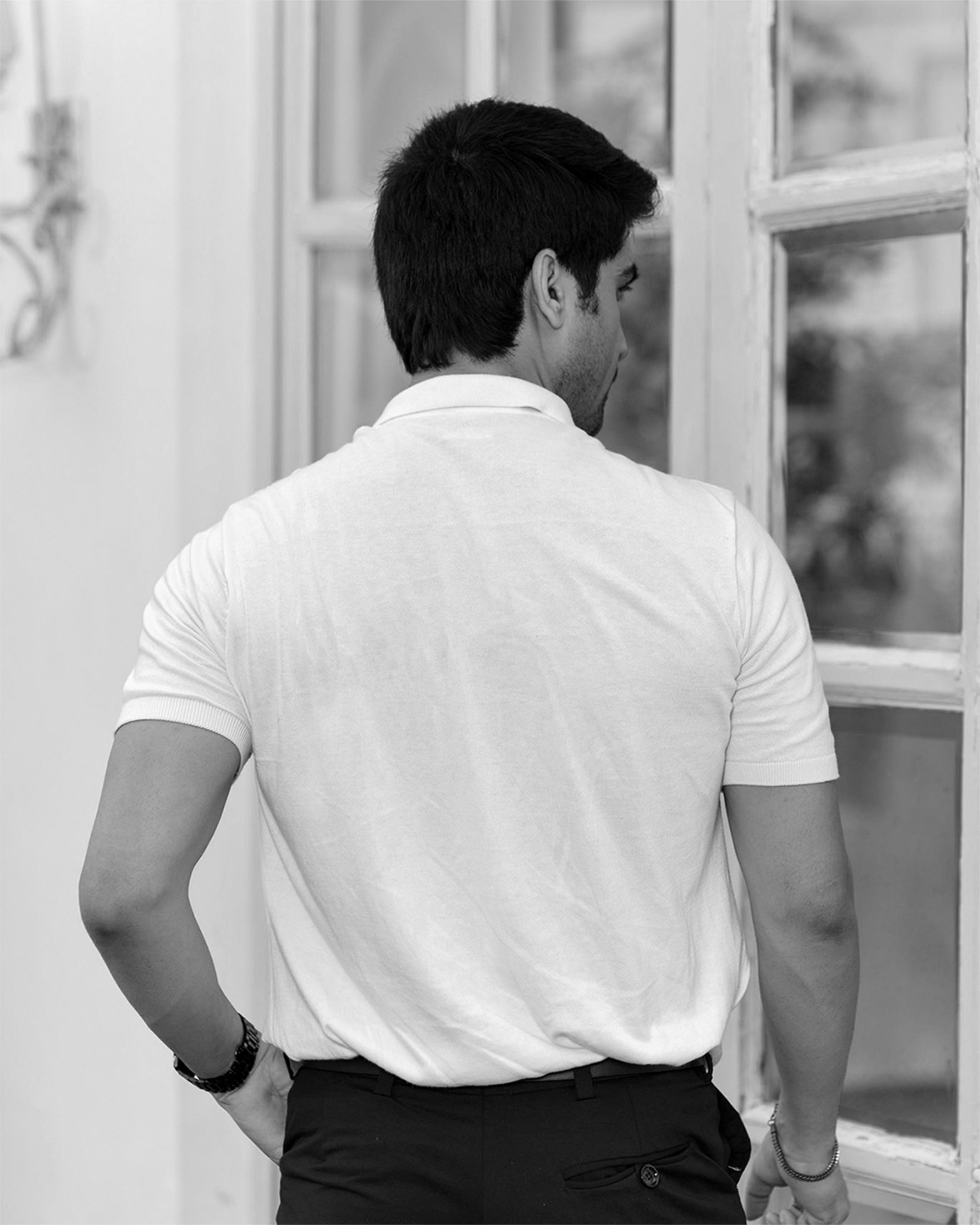 WHITE, RIBBED GOLF SHIRT