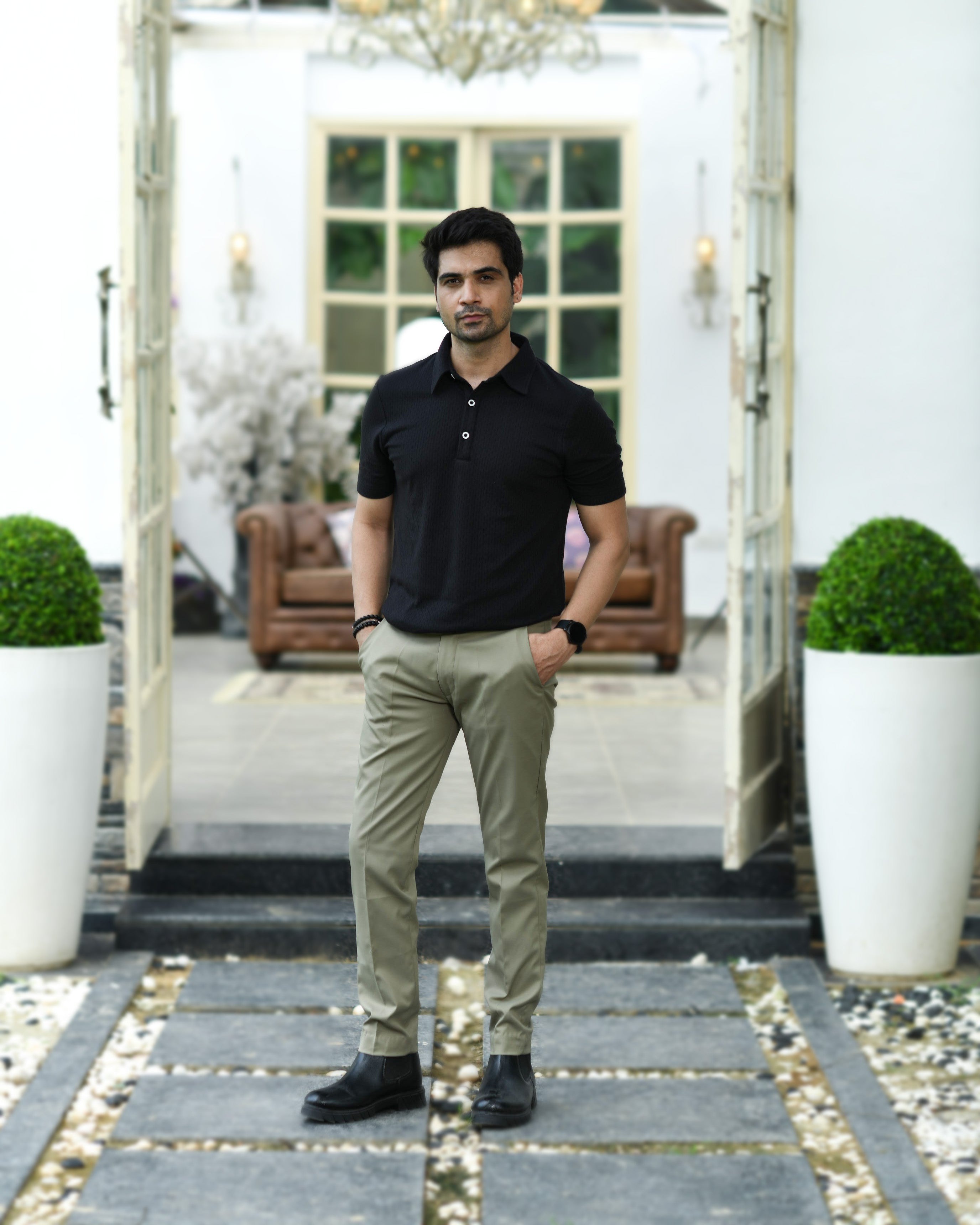 BLACK TEXTURED PINNACLE POLO