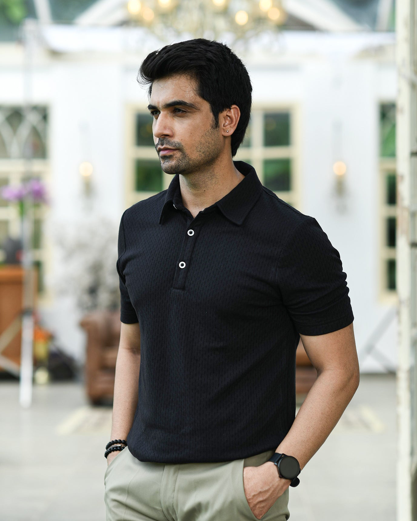 BLACK TEXTURED PINNACLE POLO