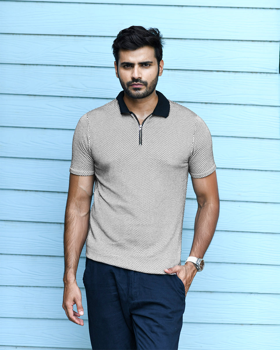 GEOMETRIC KNIT PINNACLE POLO