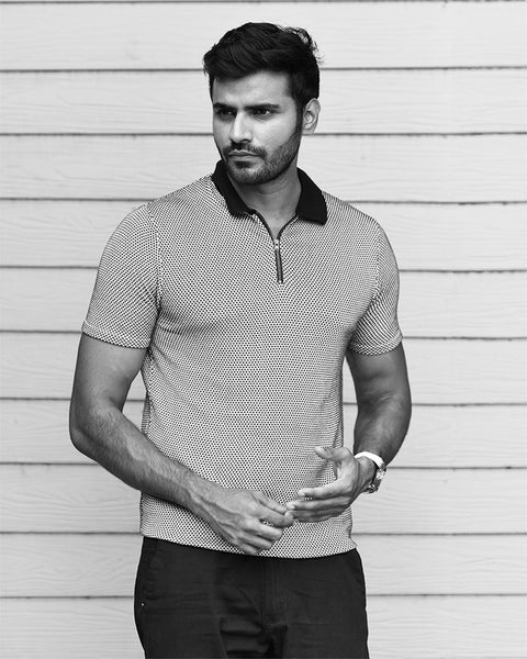 GEOMETRIC KNIT GOLF SHIRT