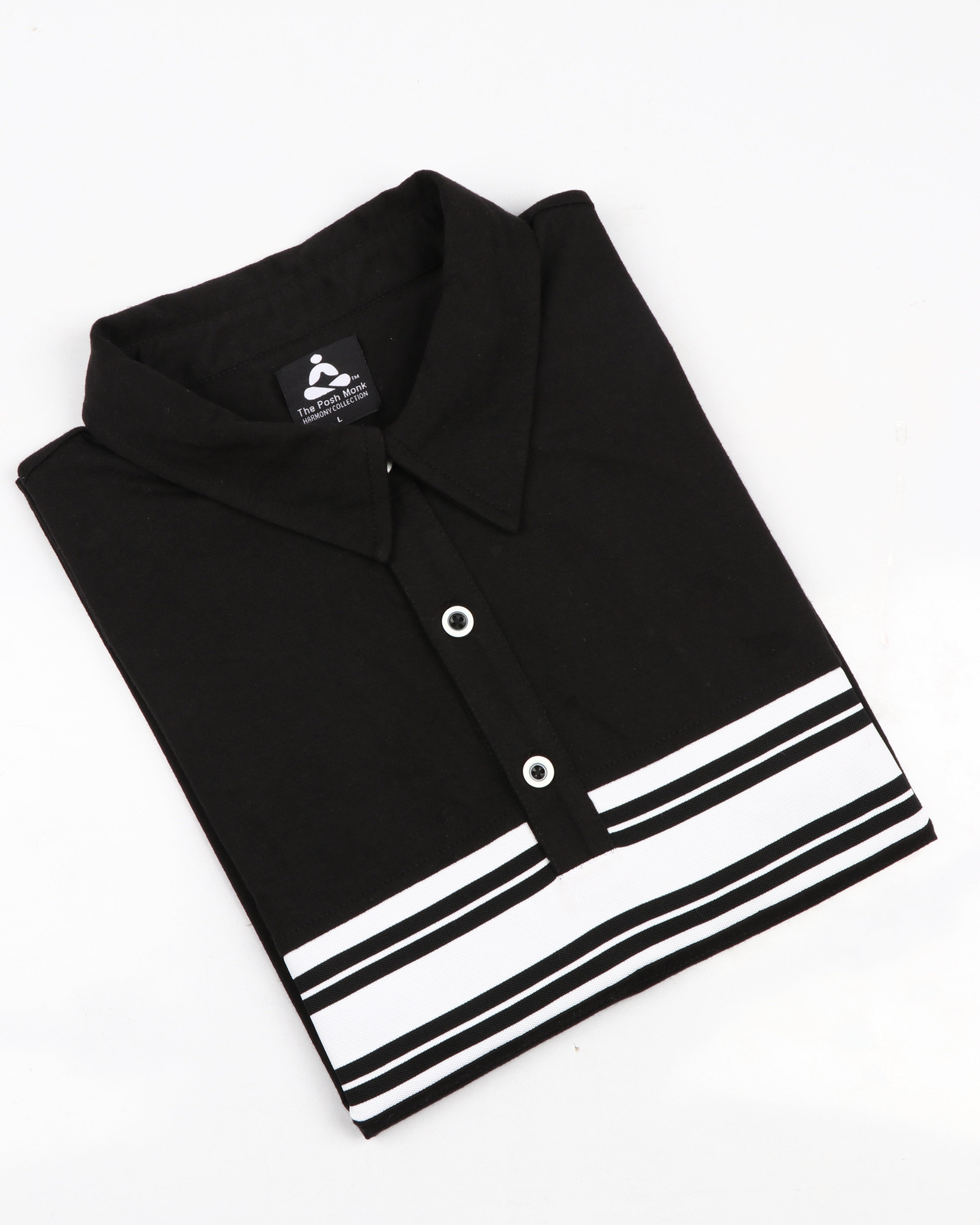 CLASSIC BLACK GOLF SHIRT WITH STRIPES