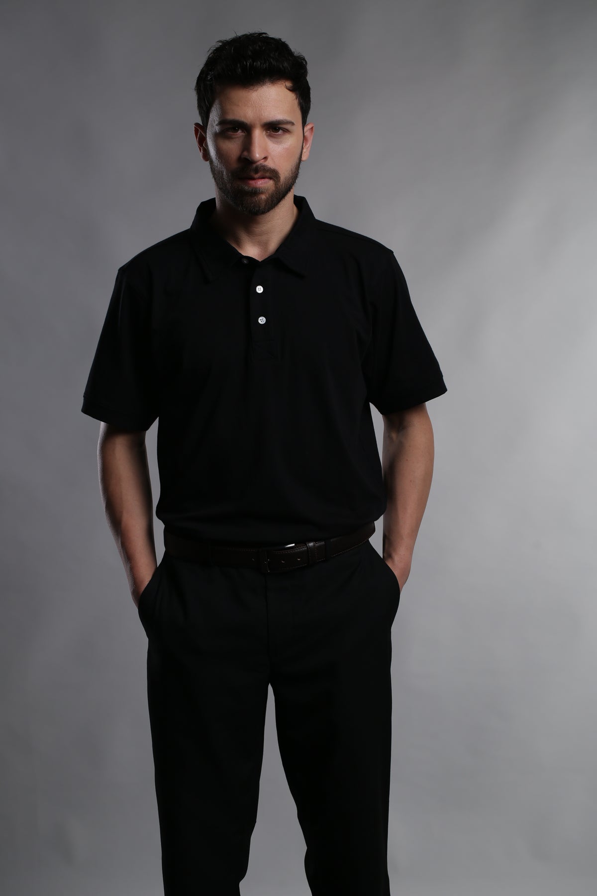 TEXTURED BLACK PERFORMANCE SHORT-SLEEVE POLO T-SHIRT