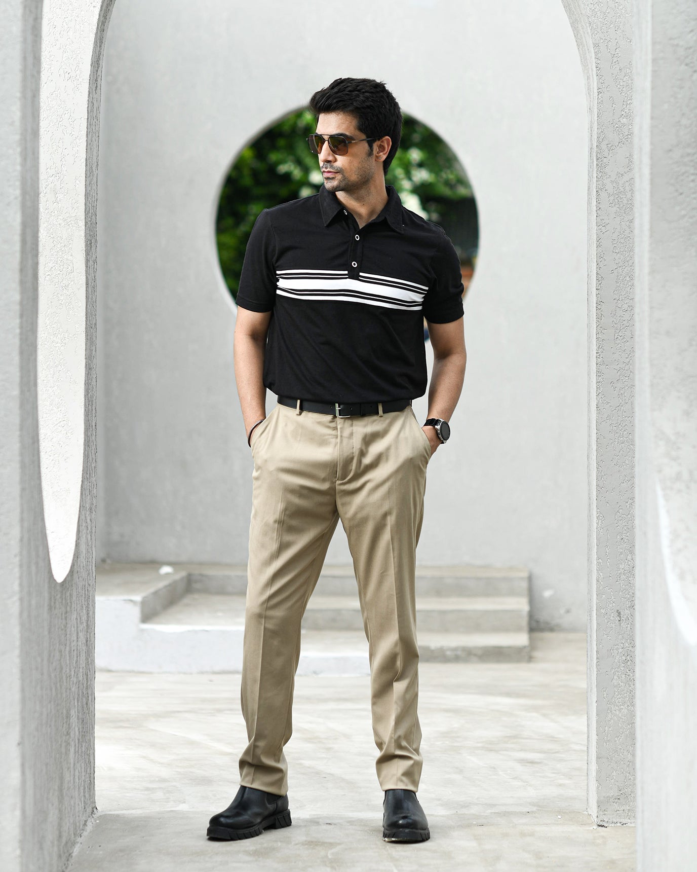 CLASSIC BLACK PINNACLE POLO WITH STRIPES