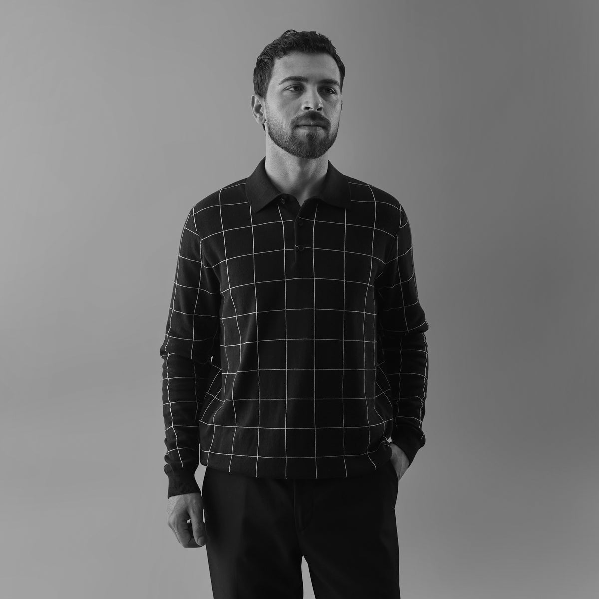 ELAN LONG-SLEEVE POLO LONG-SLEEVE FLAT-KNIT SHIRT