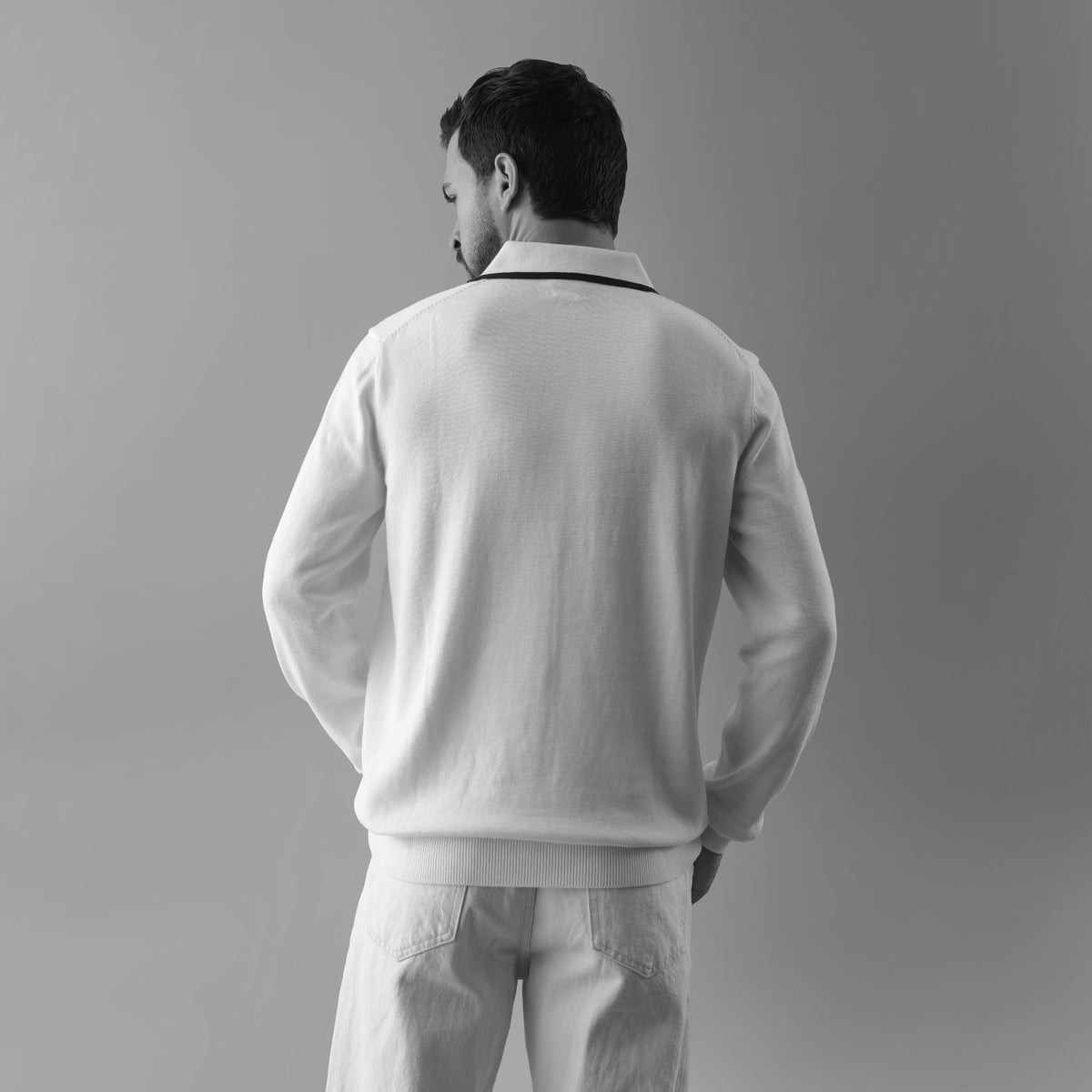 NOIR LONG-SLEEVE POLO LONG-SLEEVE FLAT-KNIT SHIRT
