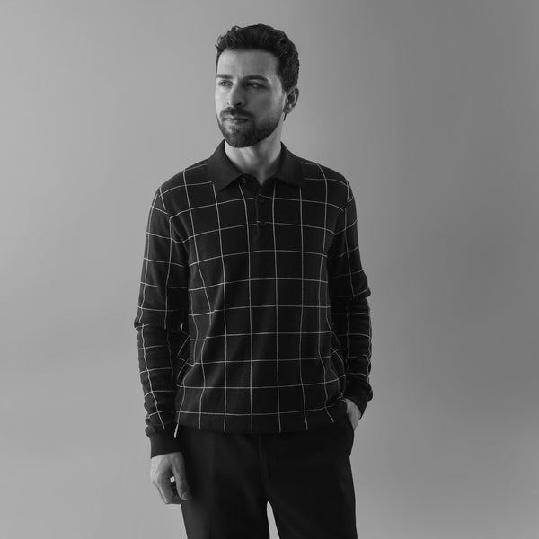 ELAN LONG-SLEEVE POLO LONG-SLEEVE FLAT-KNIT SHIRT