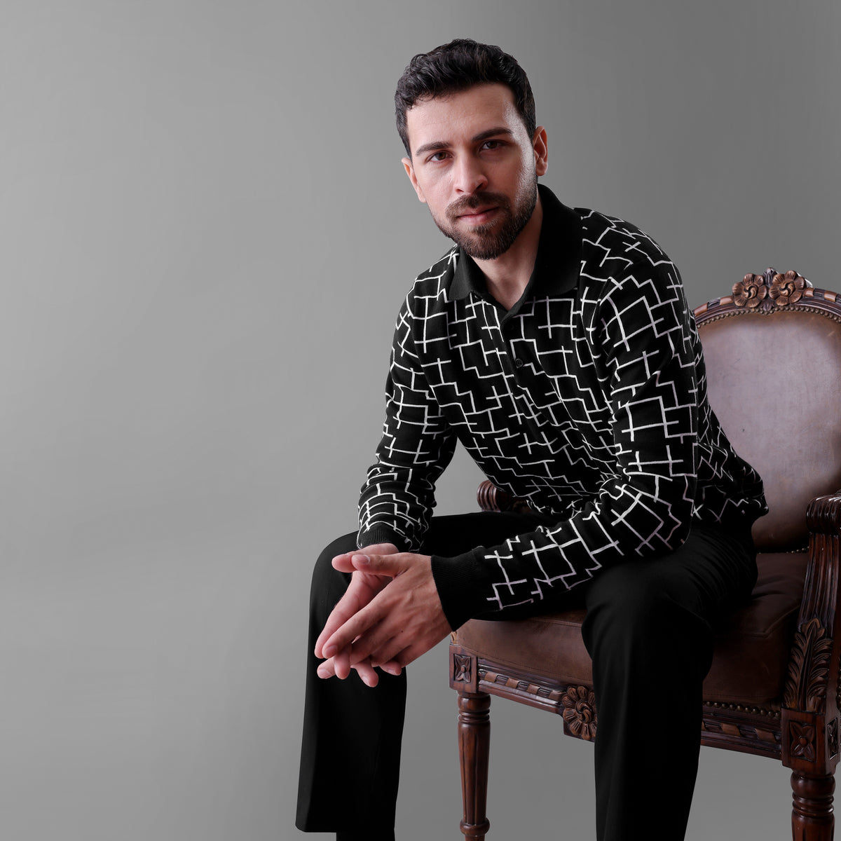 MAZE – GEOMETRY IN MOTION LONG-SLEEVE FLAT-KNIT SHIRT