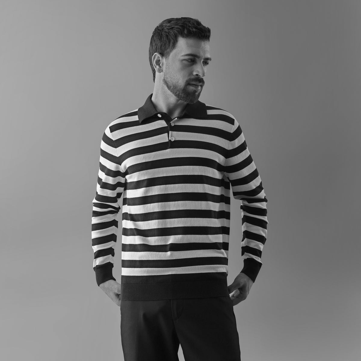 GRID LONG-SLEEVE POLO