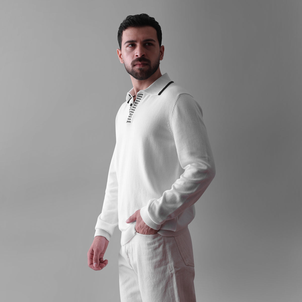NOIR LONG-SLEEVE POLO LONG-SLEEVE FLAT-KNIT SHIRT