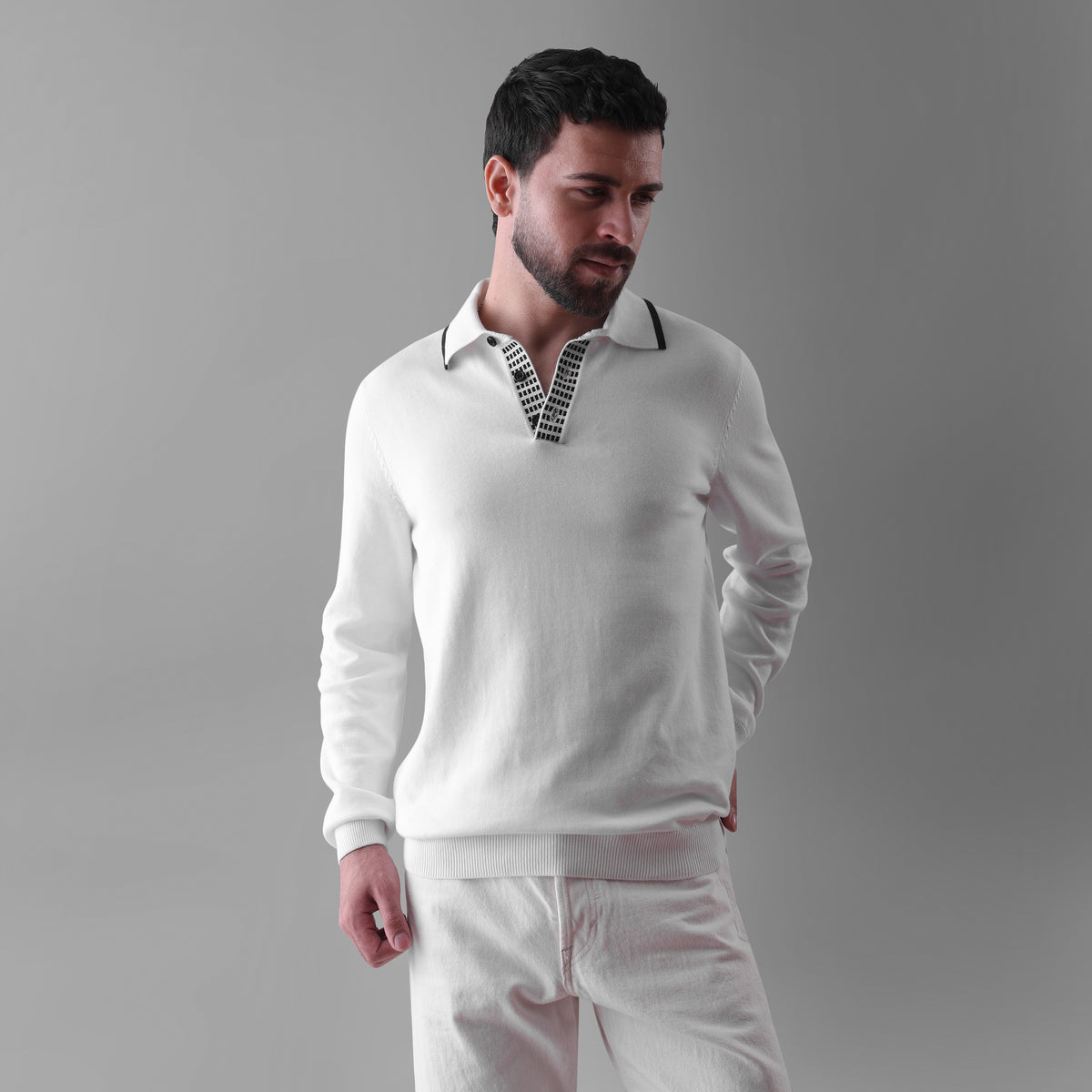 NOIR LONG-SLEEVE POLO LONG-SLEEVE FLAT-KNIT SHIRT