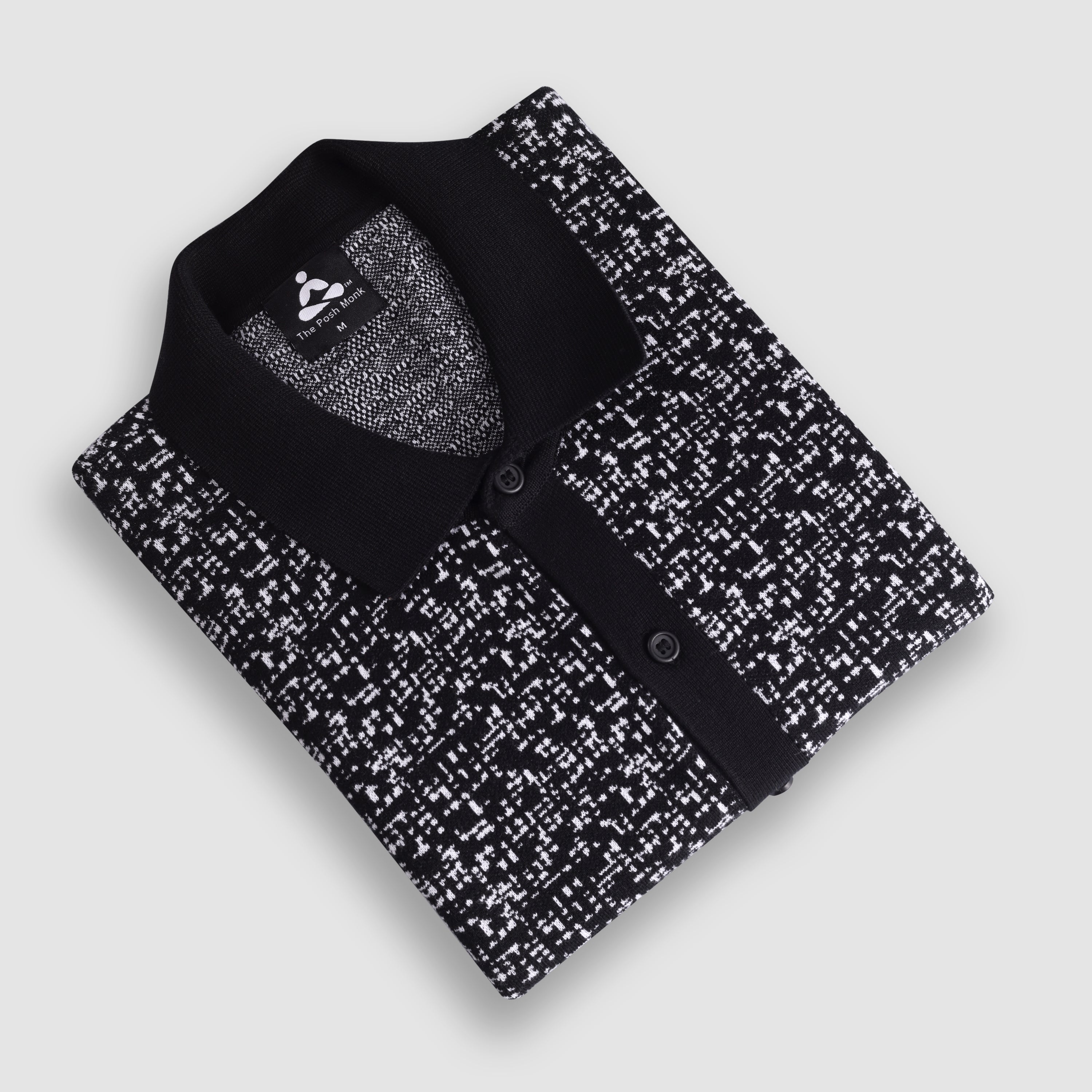 THE CHEVRON HALF-SLEEVE FLAT-KNIT BLACK SHIRT