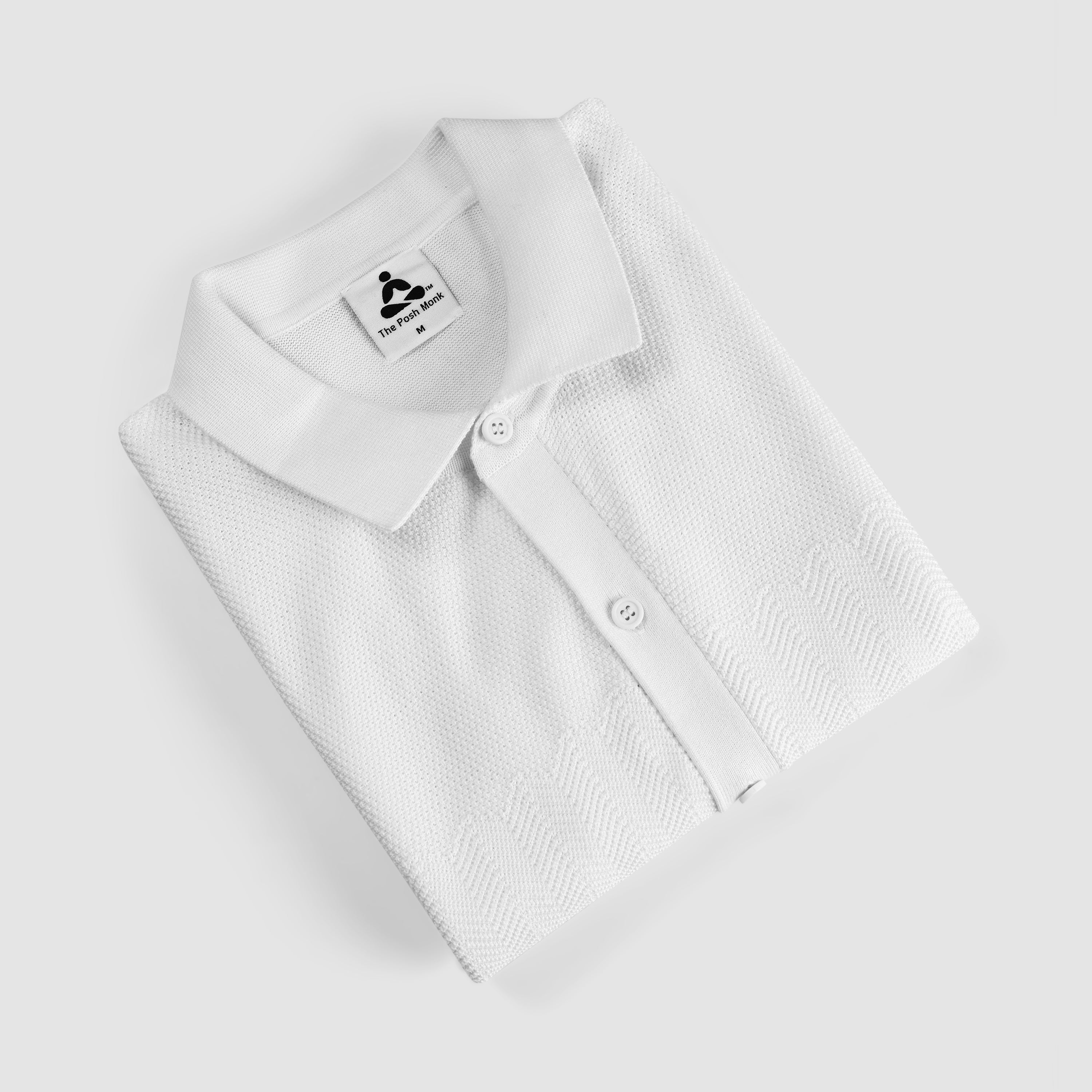 THE MOSAIC HALF-SLEEVE FLAT-KNIT WHITE SHIRT