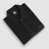 THE TEXTURED HALF-SLEEVE FLAT-KNIT BLACK SHIRT