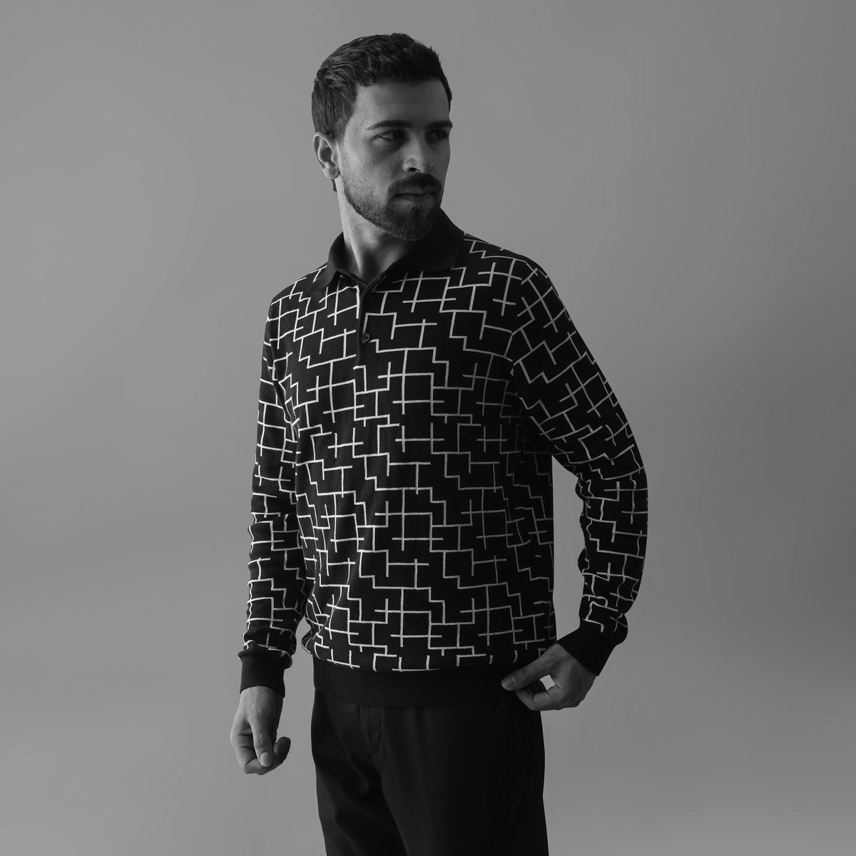 MAZE – GEOMETRY IN MOTION LONG-SLEEVE FLAT-KNIT SHIRT