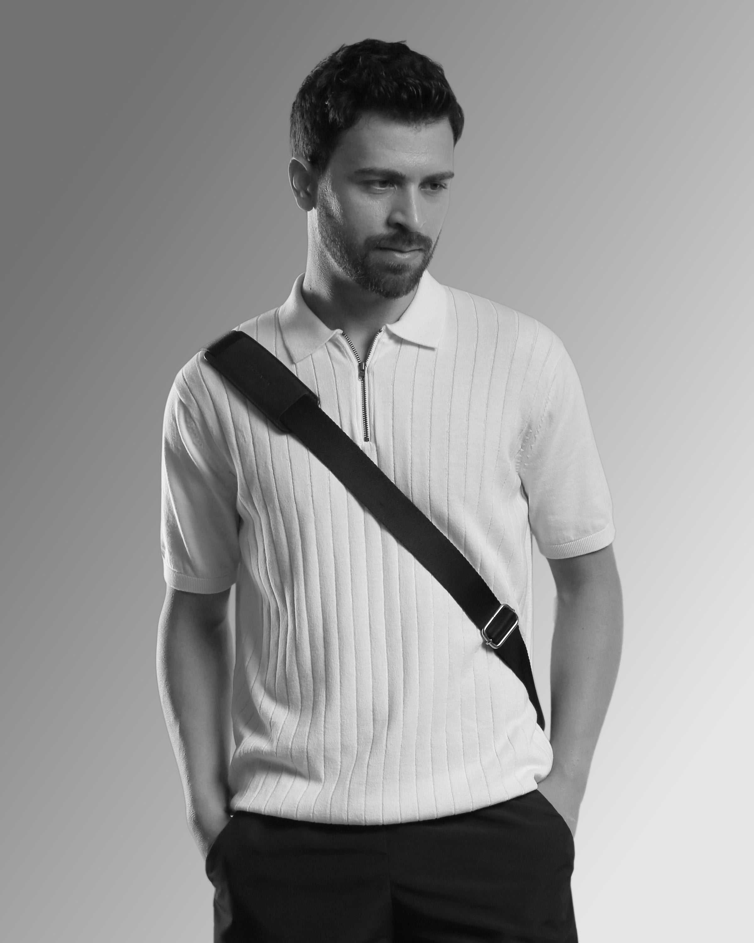 WHITE, RIBBED GOLF SHIRT