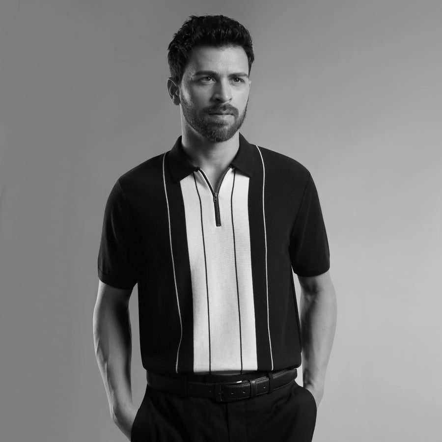 RETRO INSPIRED FLAT-KNIT POLO T-SHIRT