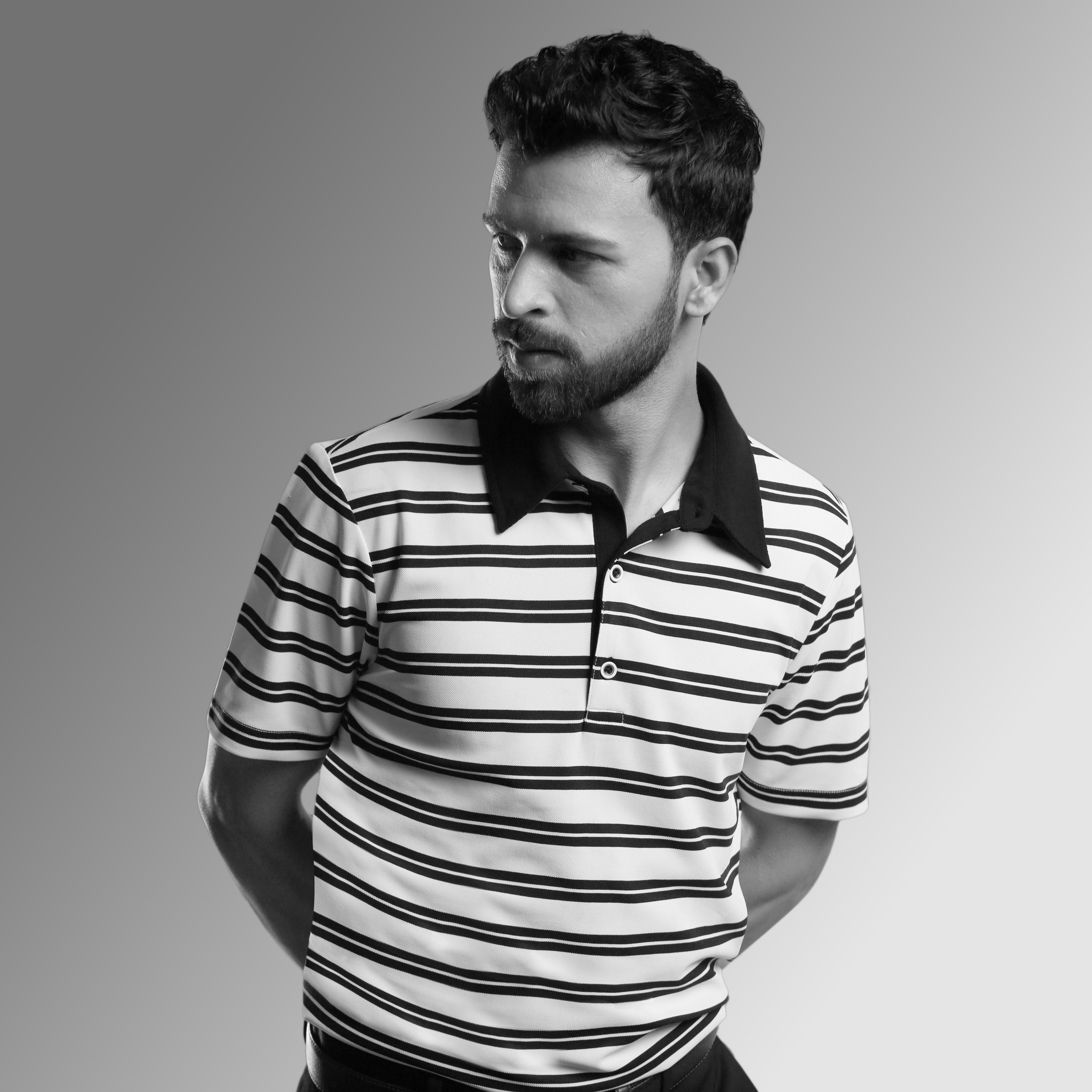 STRIPED PINNACLE POLO WITH CONTRAST COLLAR