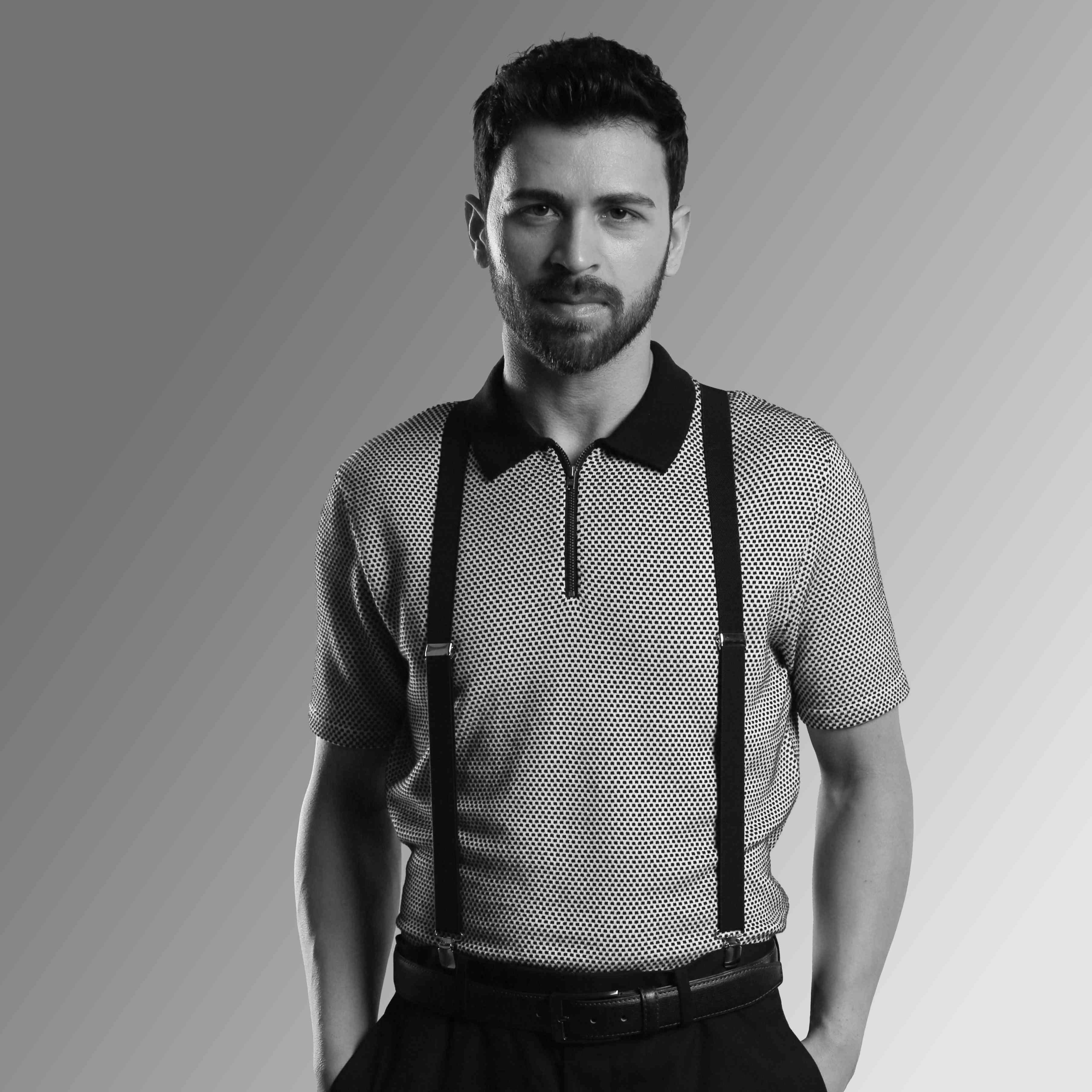 GEOMETRIC KNIT POLO WITH CONTRAST COLLAR
