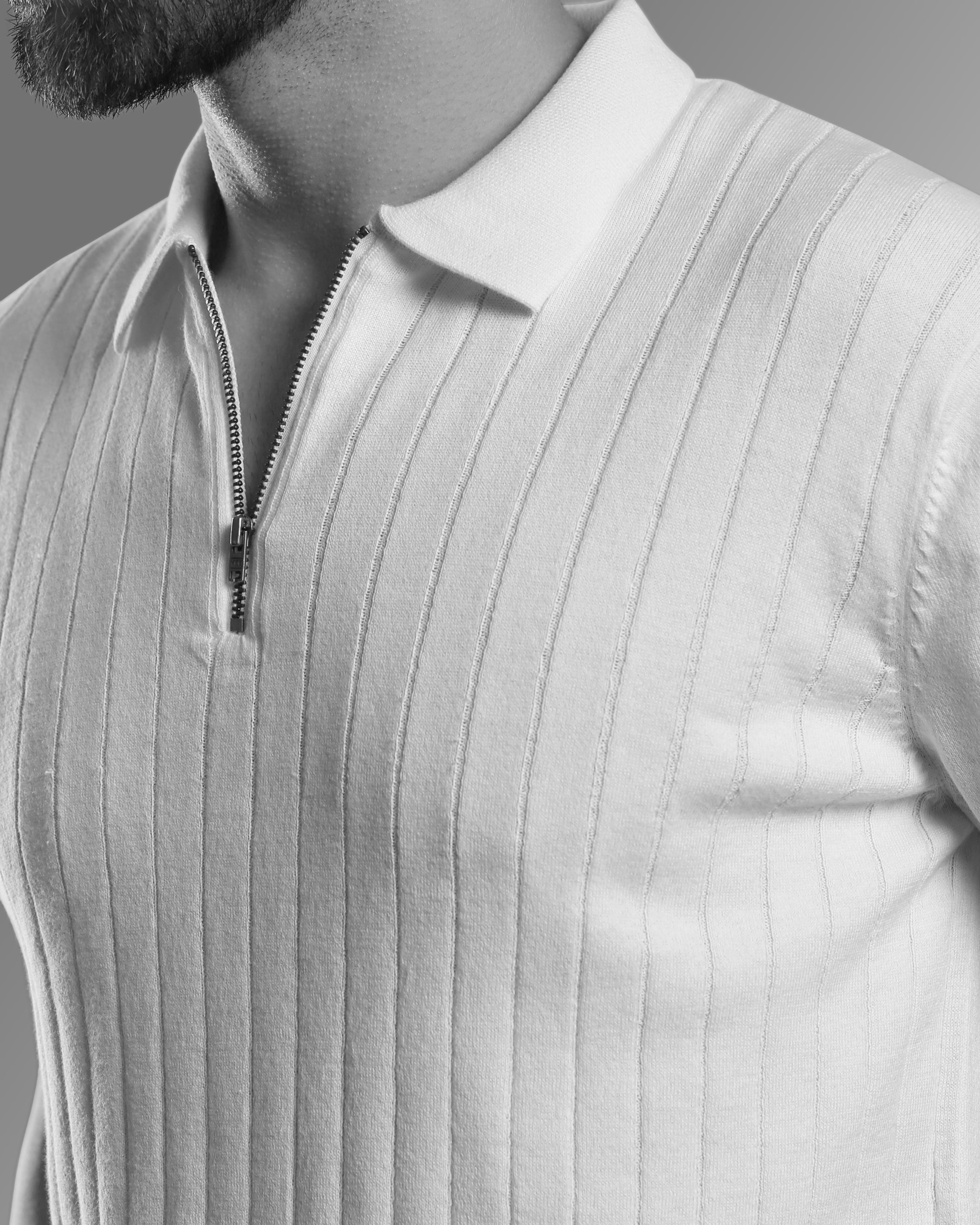 WHITE, RIBBED GOLF SHIRT