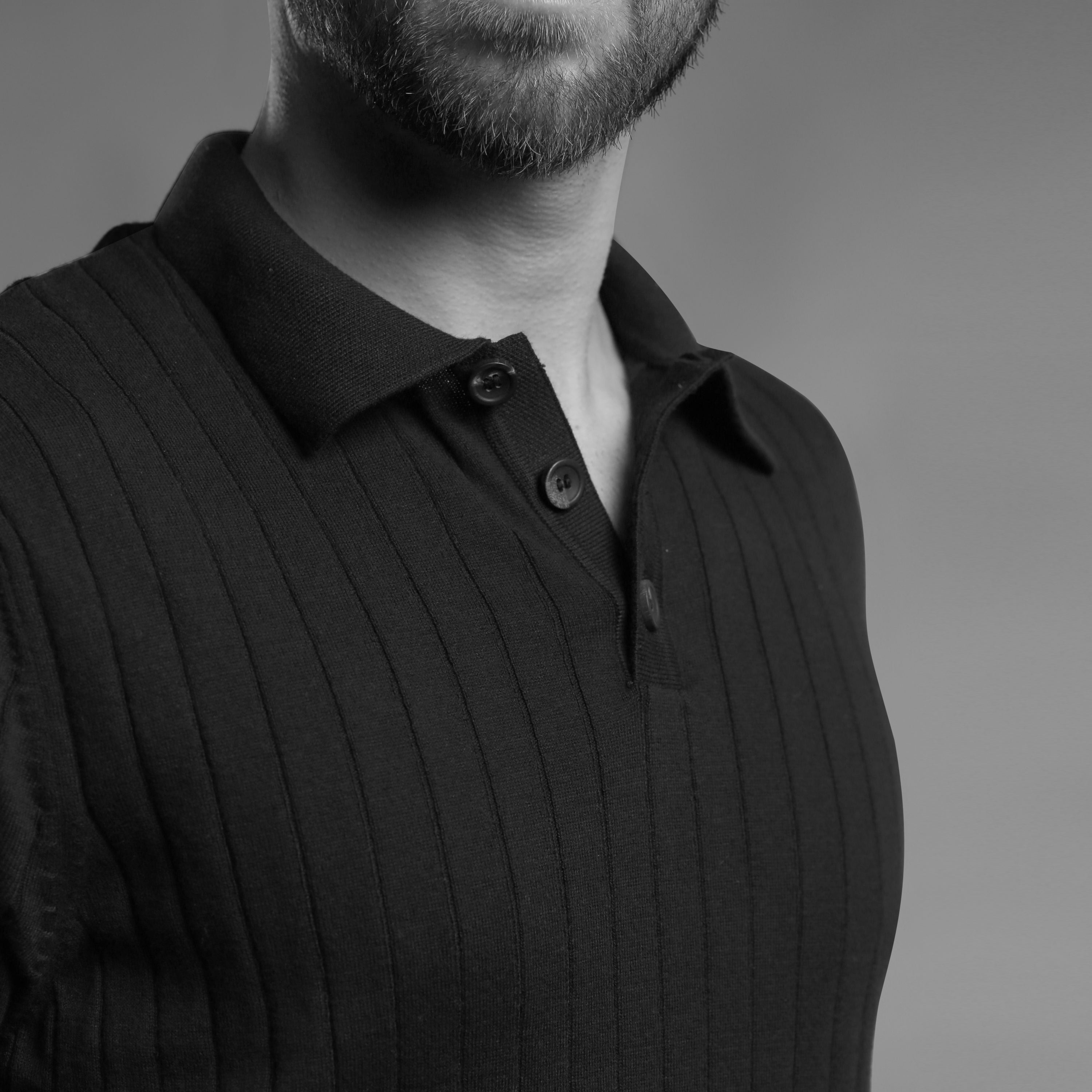 CLASSIC RIBBED BLACK PINNACLE POLO