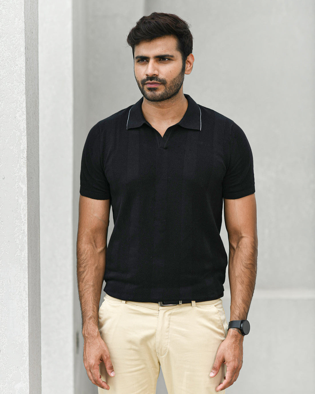 BLACK TEXTURED PINNACLE POLO