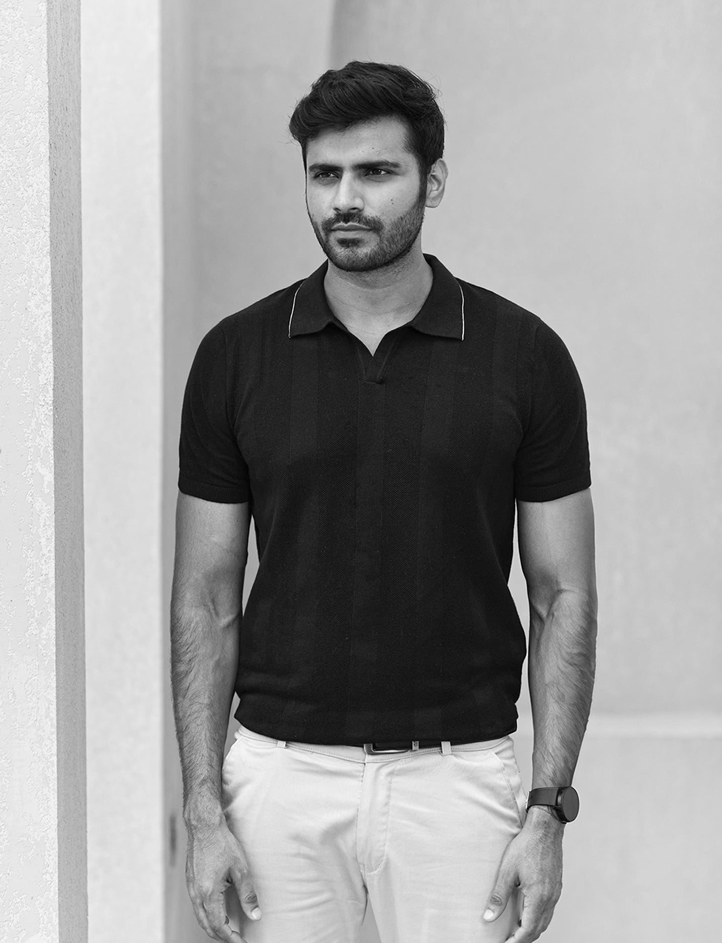 BLACK TEXTURED GOLF SHIRT