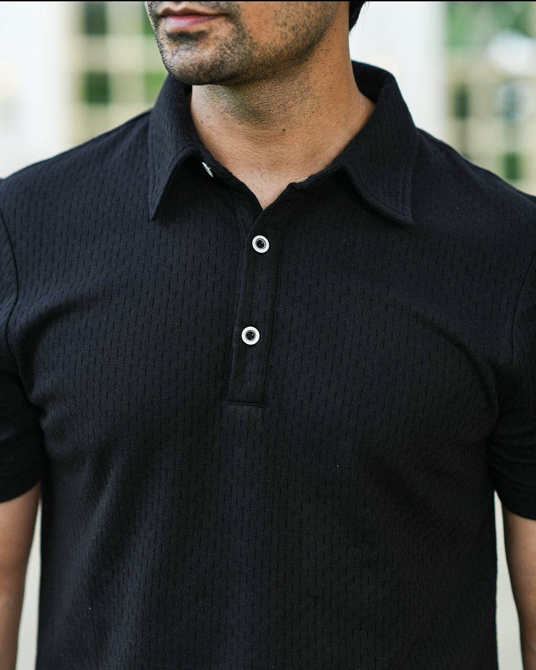 BLACK TEXTURED PINNACLE POLO