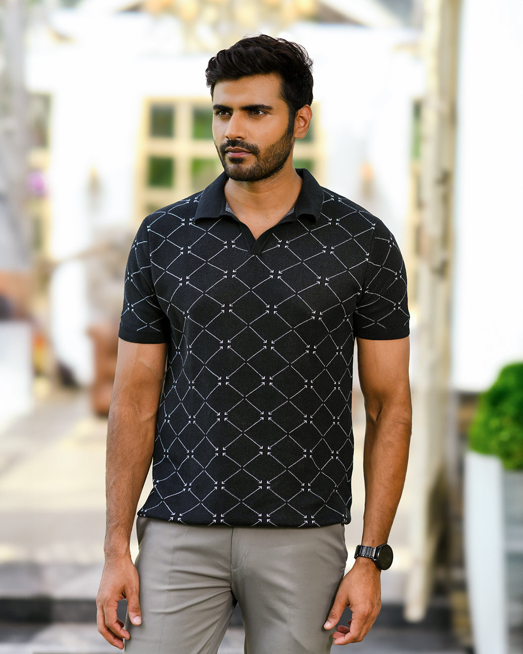 GEOMETRIC PATTERNED PINNACLE POLO