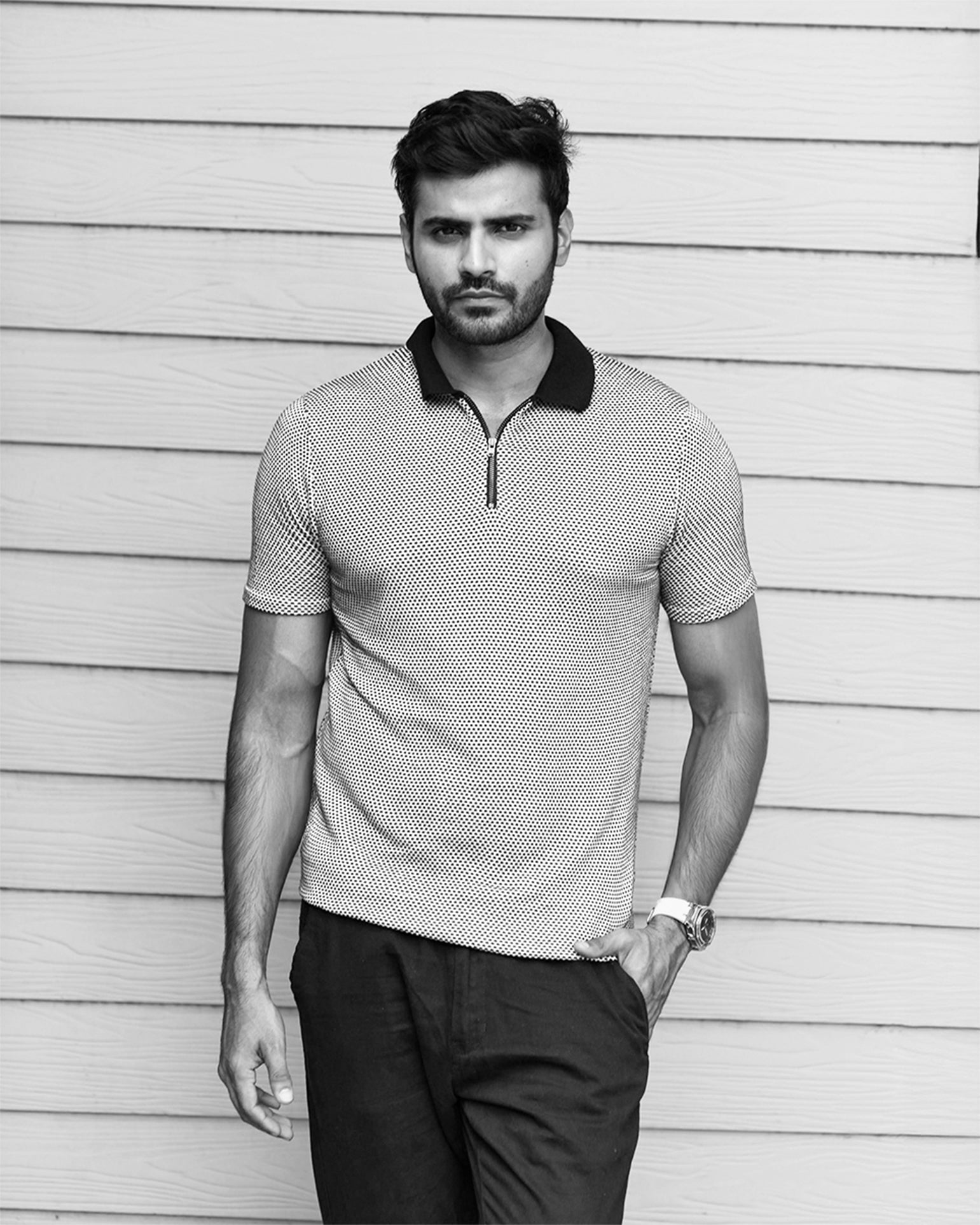 GEOMETRIC KNIT GOLF SHIRT