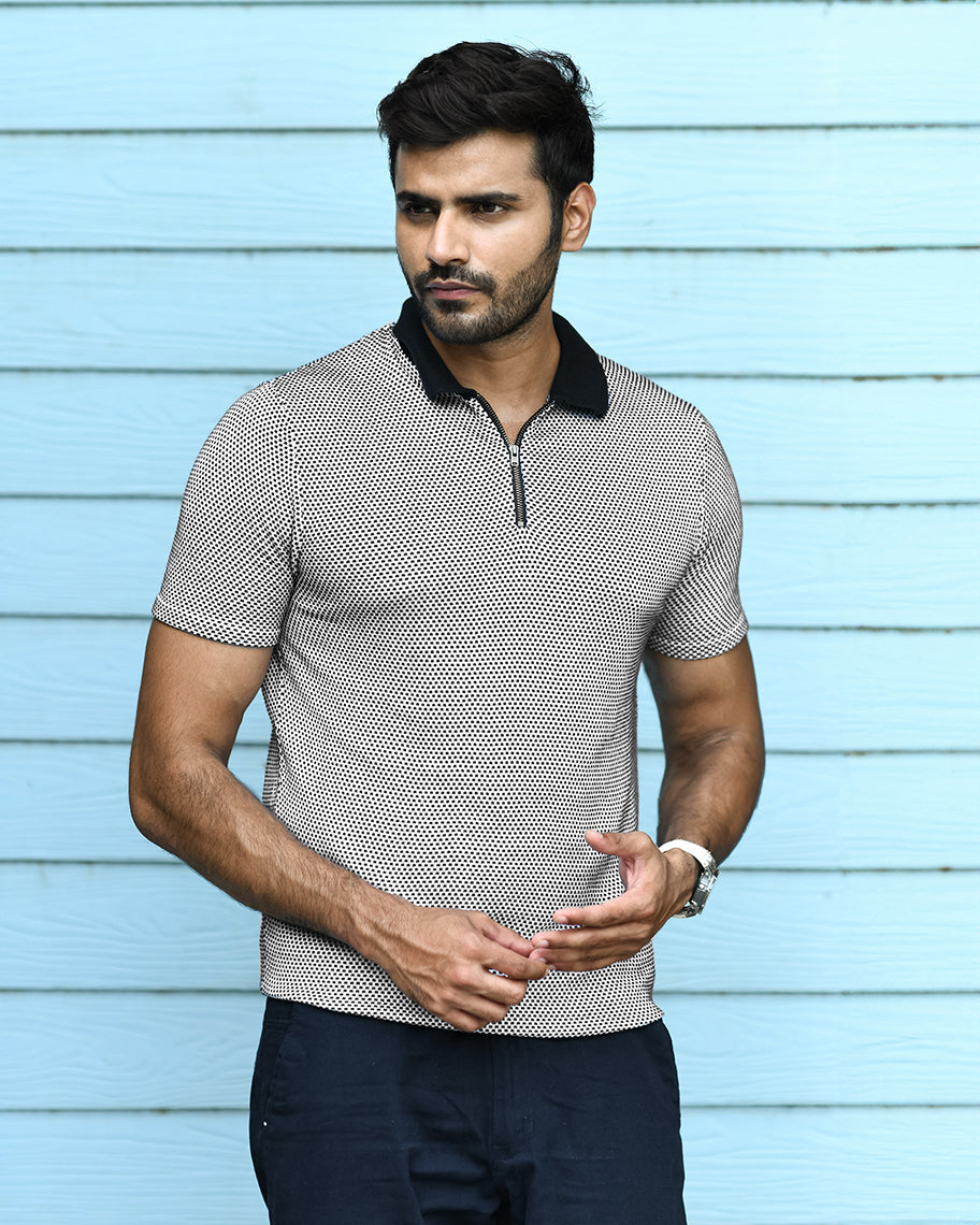 GEOMETRIC KNIT PINNACLE POLO