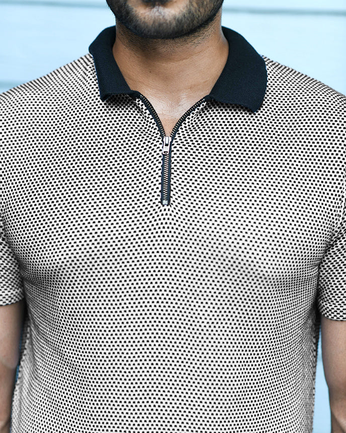 GEOMETRIC KNIT PINNACLE POLO
