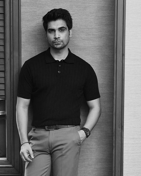 RIBBED BLACK GOLF SHIRT